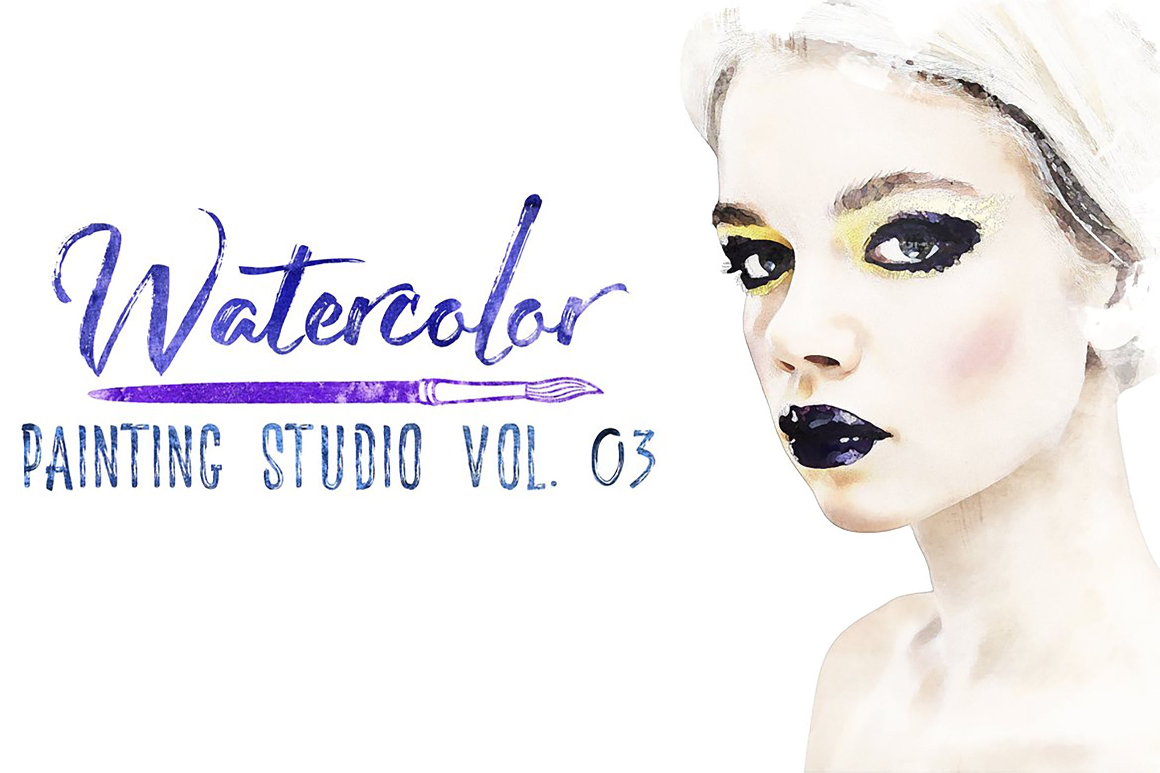 水彩绘画照片效果样机psd模板v3 Watercolor Painting Studio Vol. 03