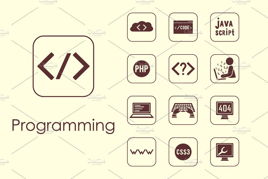 编程矢量图标素材 programming simple icons