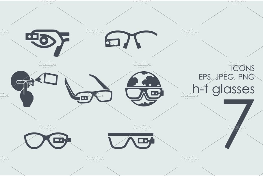 7款高科技眼镜图标 7 high-tech glasses icons