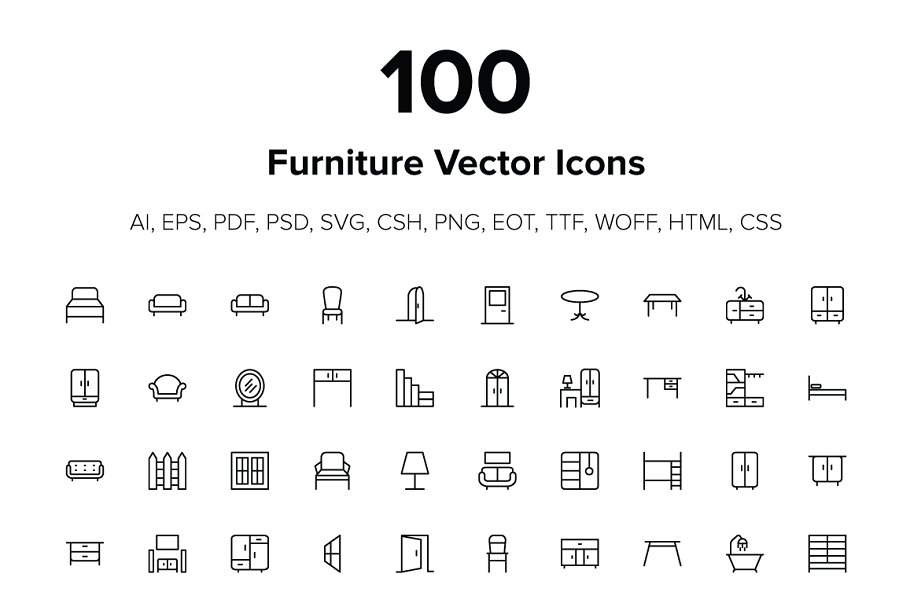 家具矢量图标素材 100 Furniture Icons