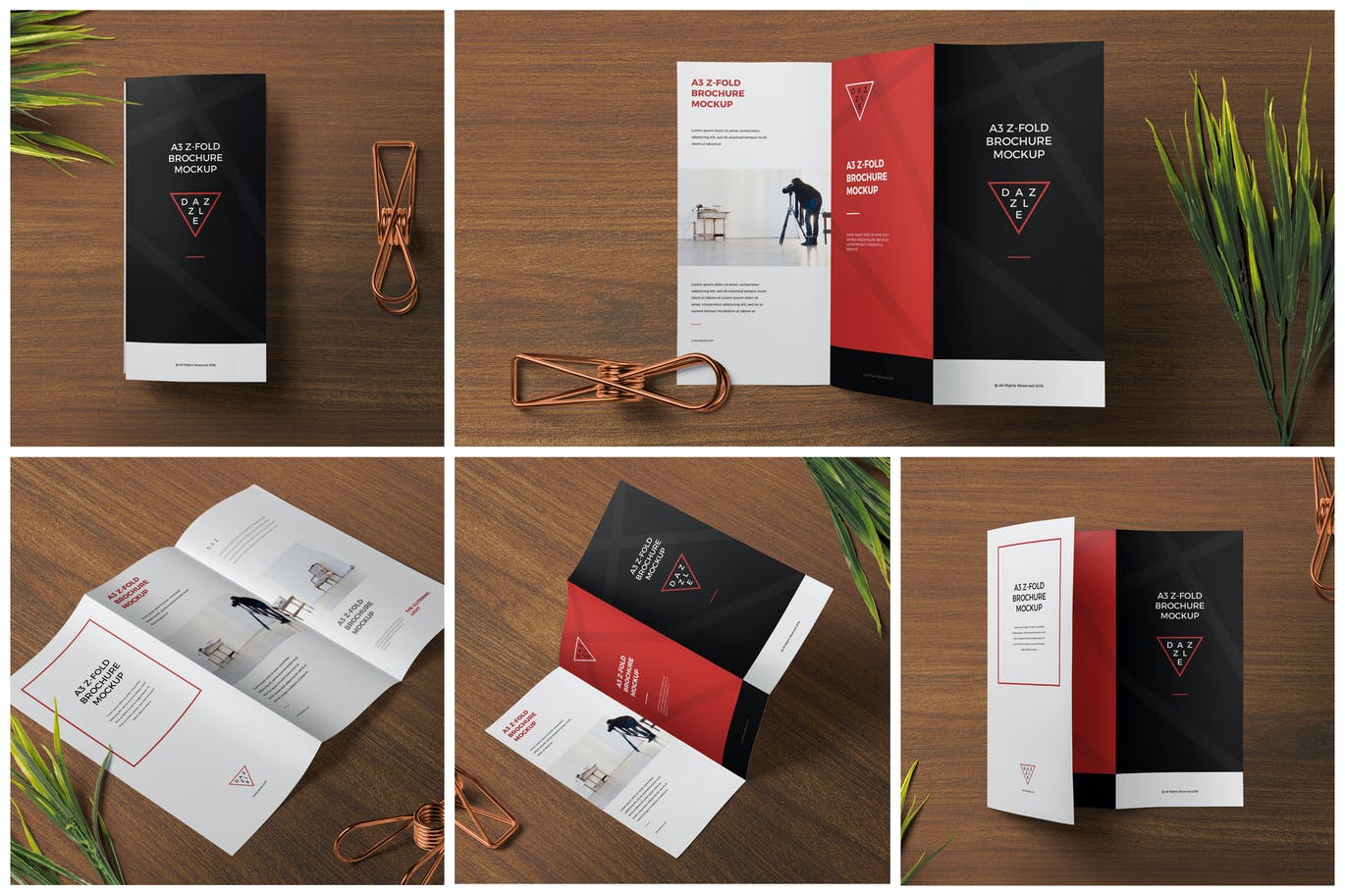 A3尺寸Z字形折叠手册设计样机模板 A3 Z Fold Brochure Mockups