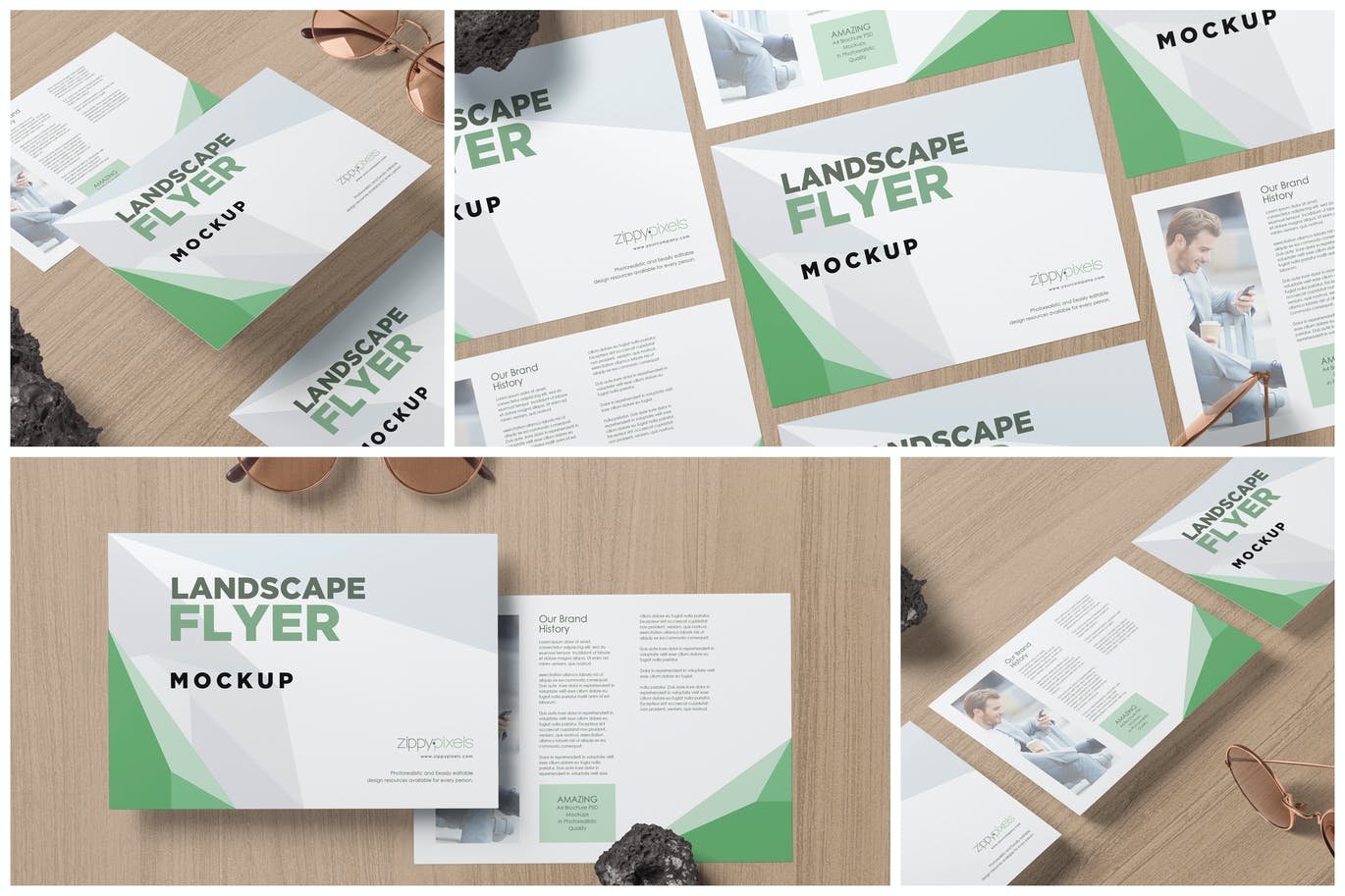A4横向尺寸传单纸张样机 A4 Landscape Flyer Mockups