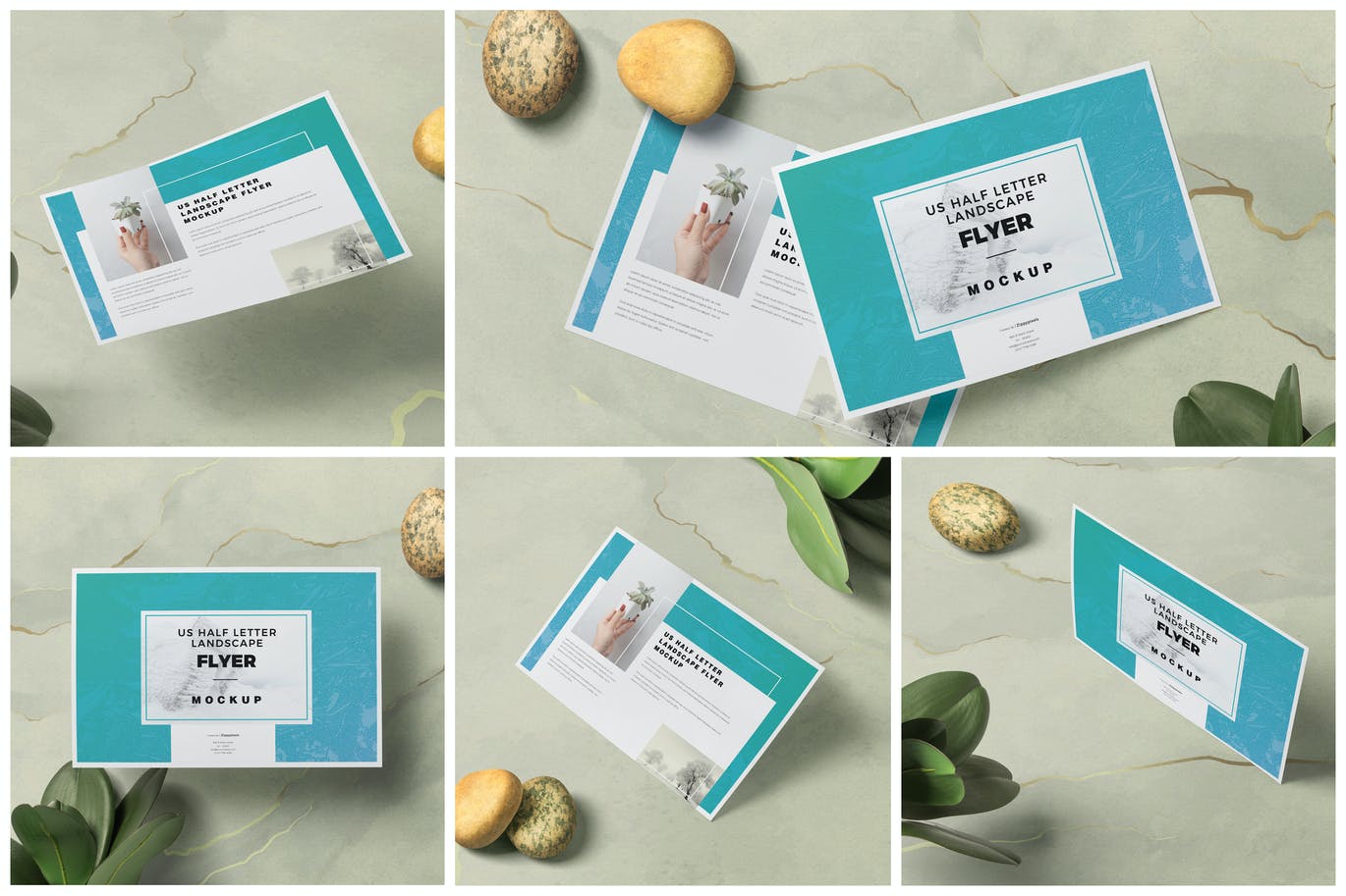 横向尺寸传单纸张样机 Half letter Landscape Flyer Mockups