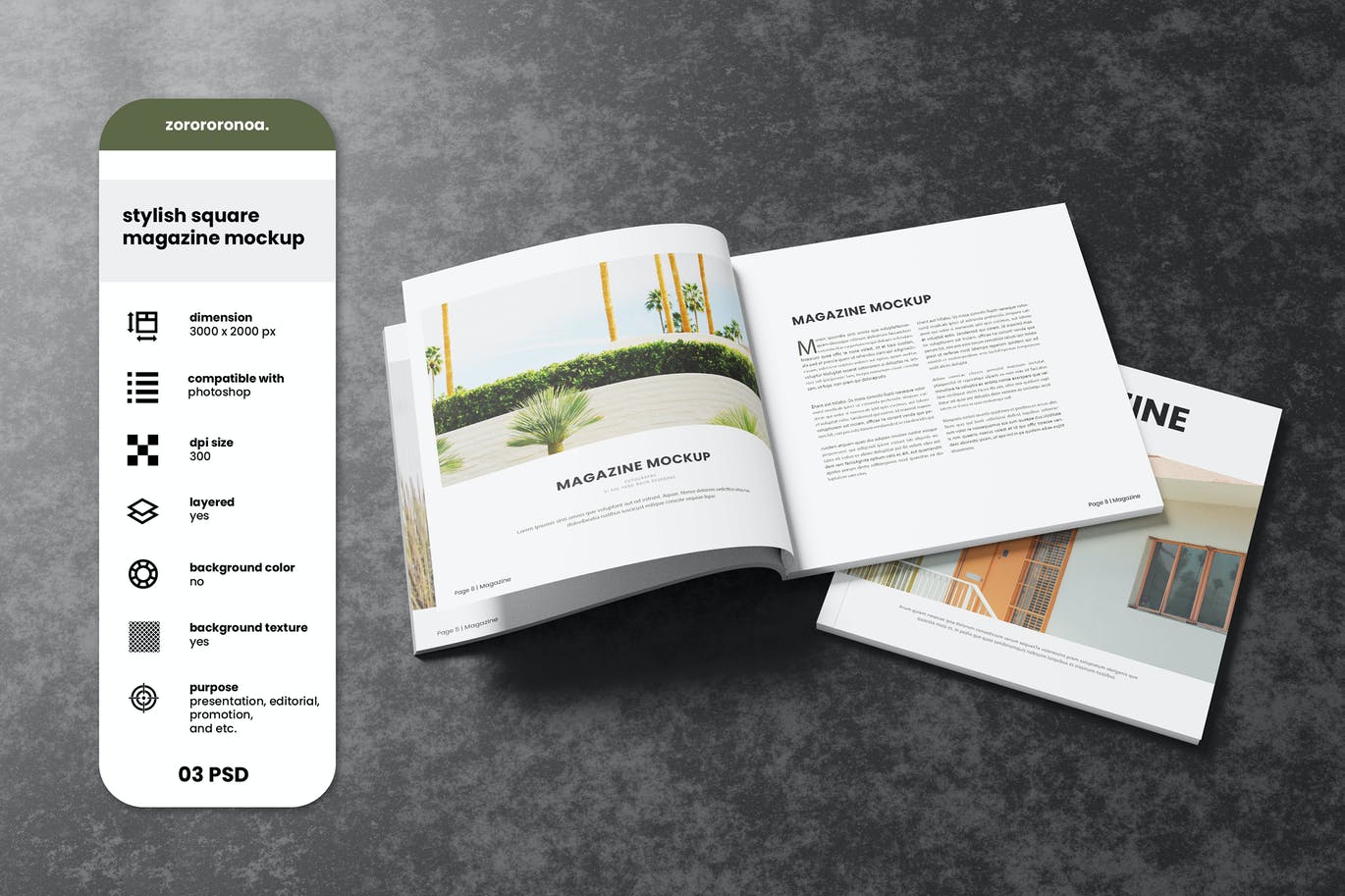 时尚的方形图册杂志样机素材 Stylish Square Magazine Mockup