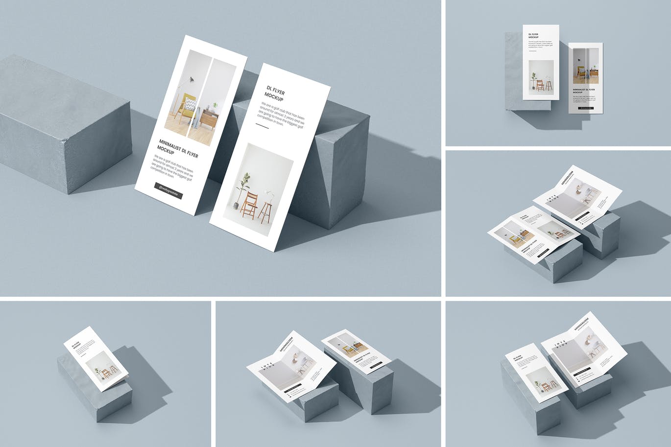 DL尺寸双折页宣传册样机模板 Bifold DL flyer mockup on a stone