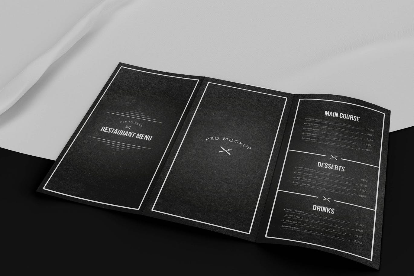 折页餐厅菜单设计样机 Restaurant Menu Mockup