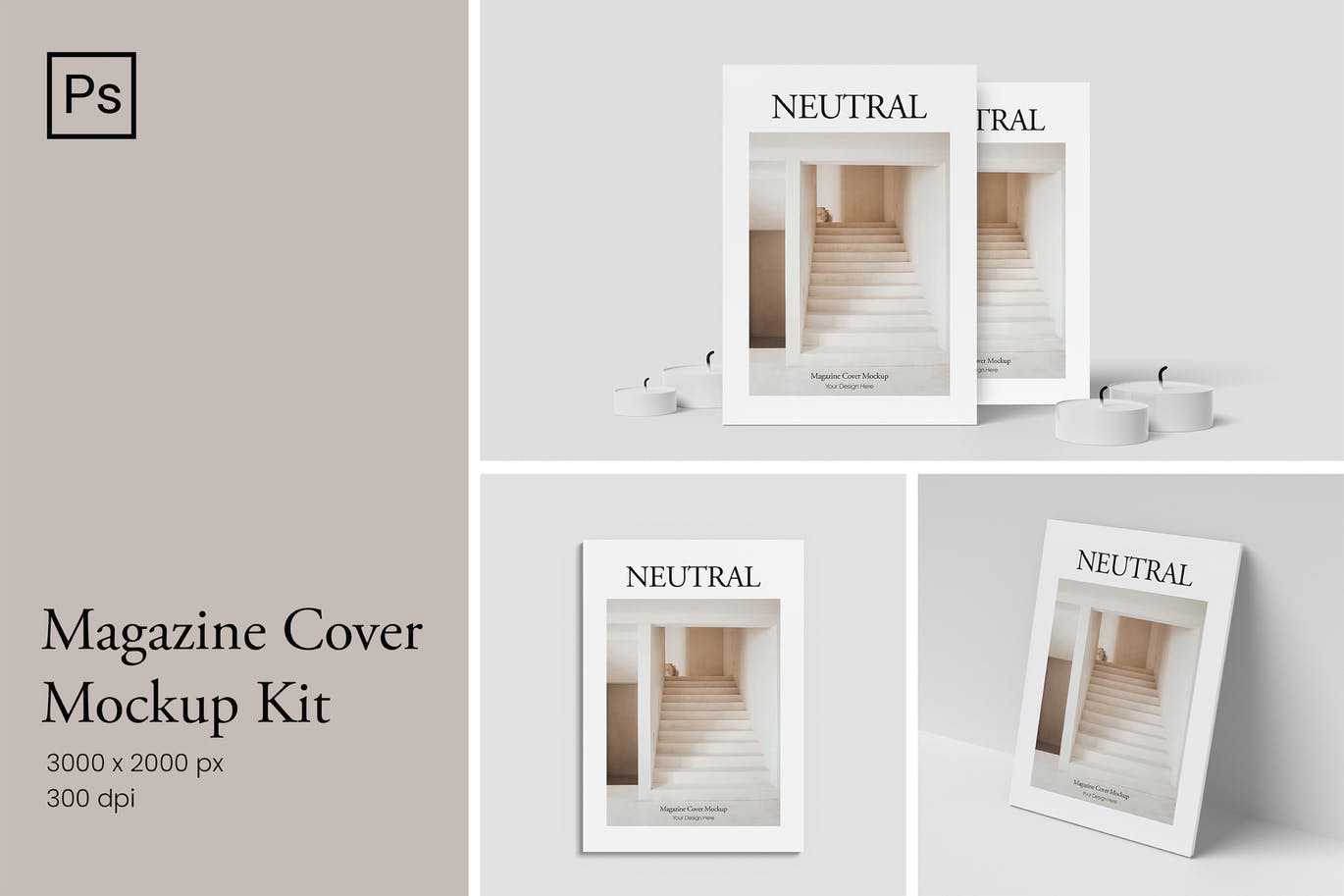 极简场景杂志封面设计样机套件 Magazine Cover Mockup Kit