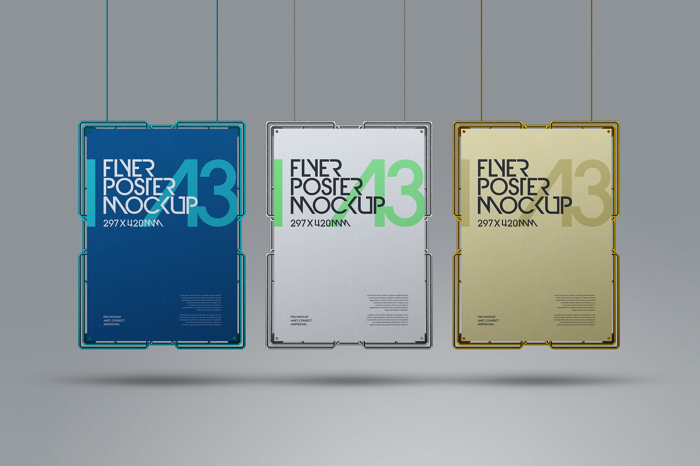 悬挂式金属框架A3海报样机套件 Poster Mockup A3 Hanging Metal Frame Set