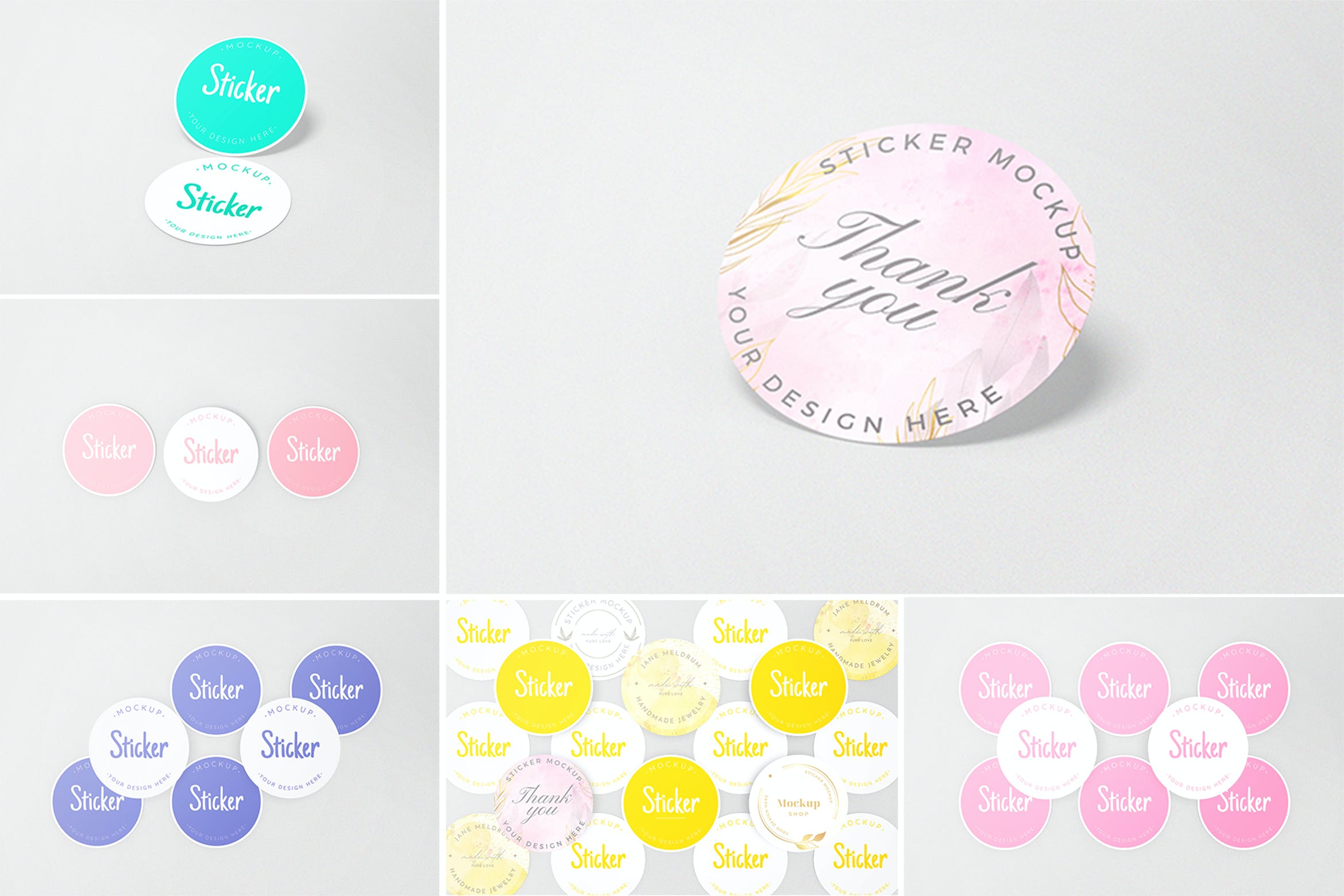 圆形贴纸图案设计样机素材 Round sticker mockups