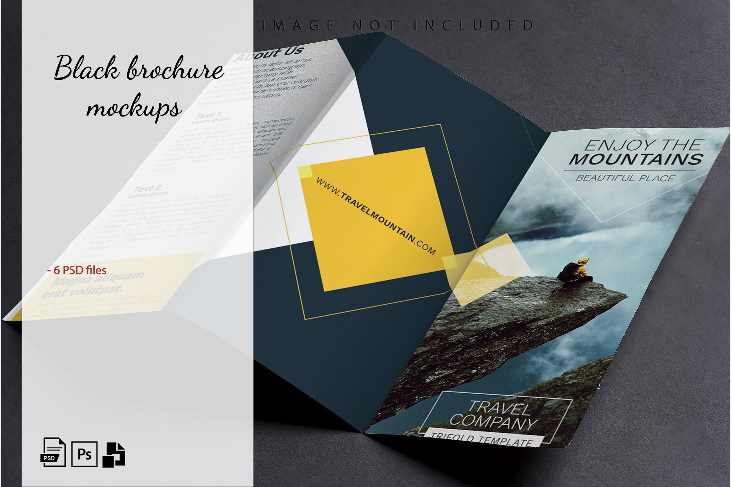 黑色背景折页手册/请柬设计样机模板 Mockup brochure on black