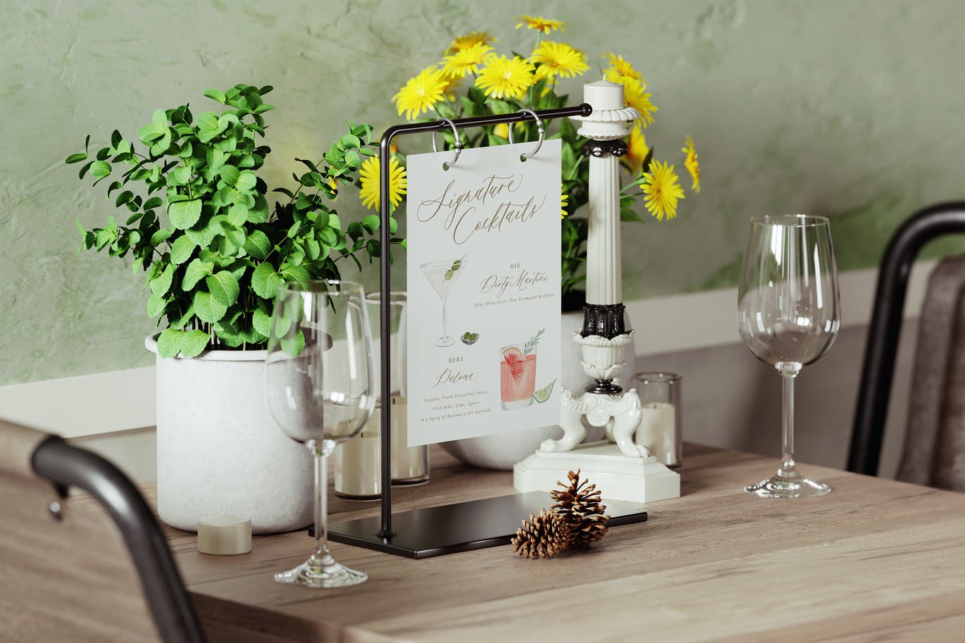 餐桌标志架菜单设计样机模板 Table Sign Stand Mockup