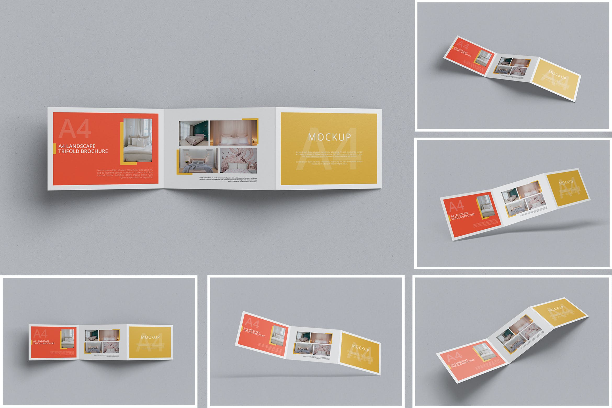 A4尺寸横版三折小册子设计样机素材 A4 Landscape Trifold Brochure Mockups