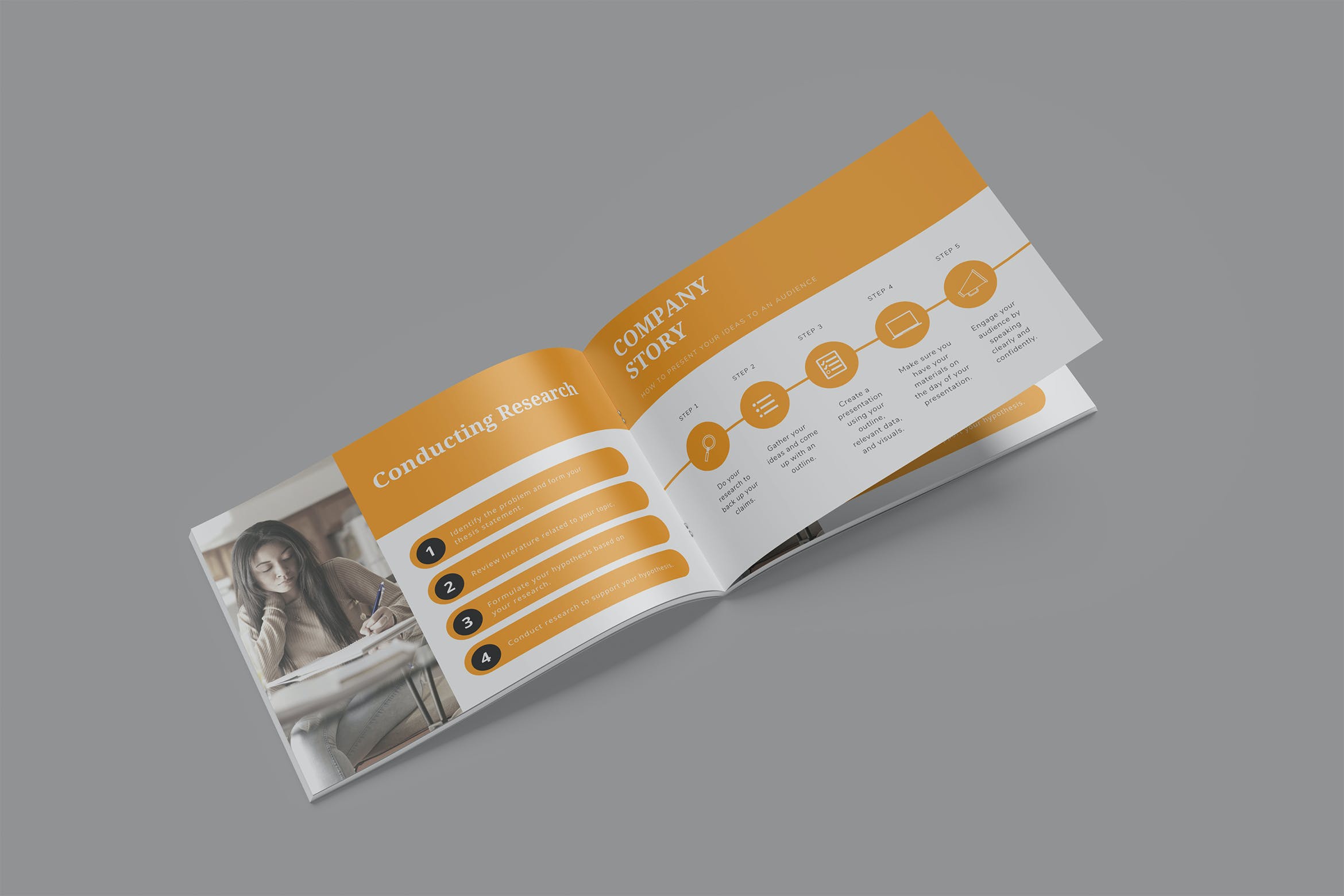 A4横版风格手册/杂志设计样机素材 A4 Landscape Brochure / Magazine Mock-Up