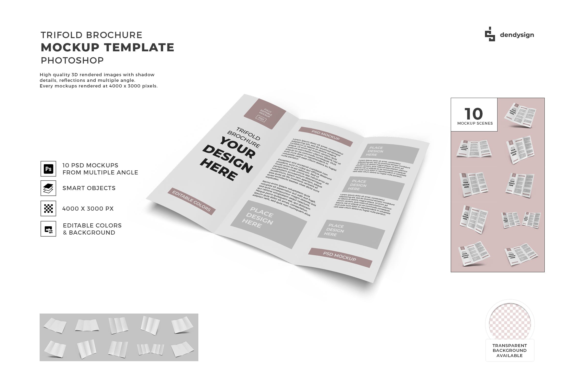 三折页小册子设计样机模板集 Trifold Brochure Mockup Template Set