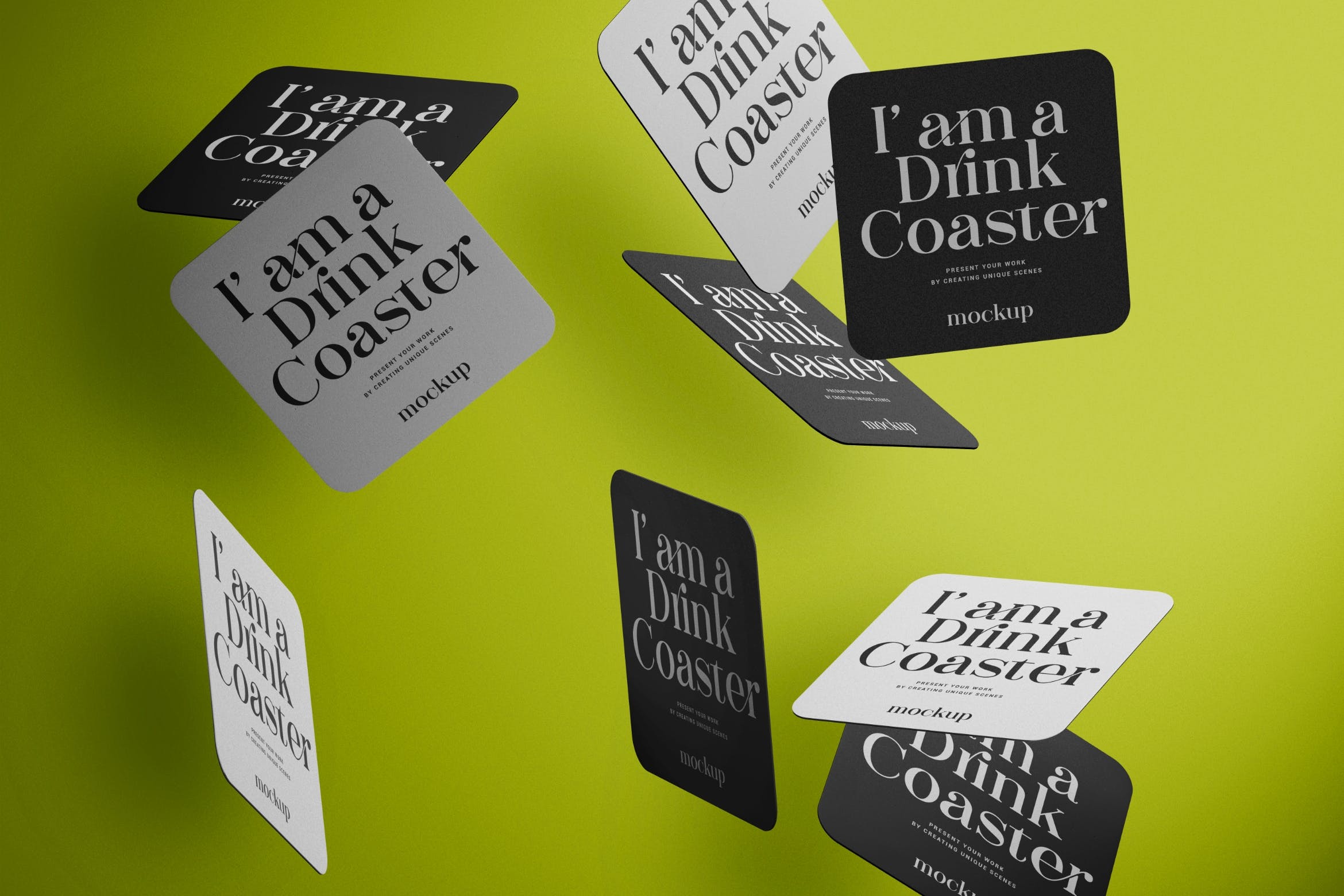 空中悬浮效果饮料杯垫样机模板 Flying Drink Coasters Mockup