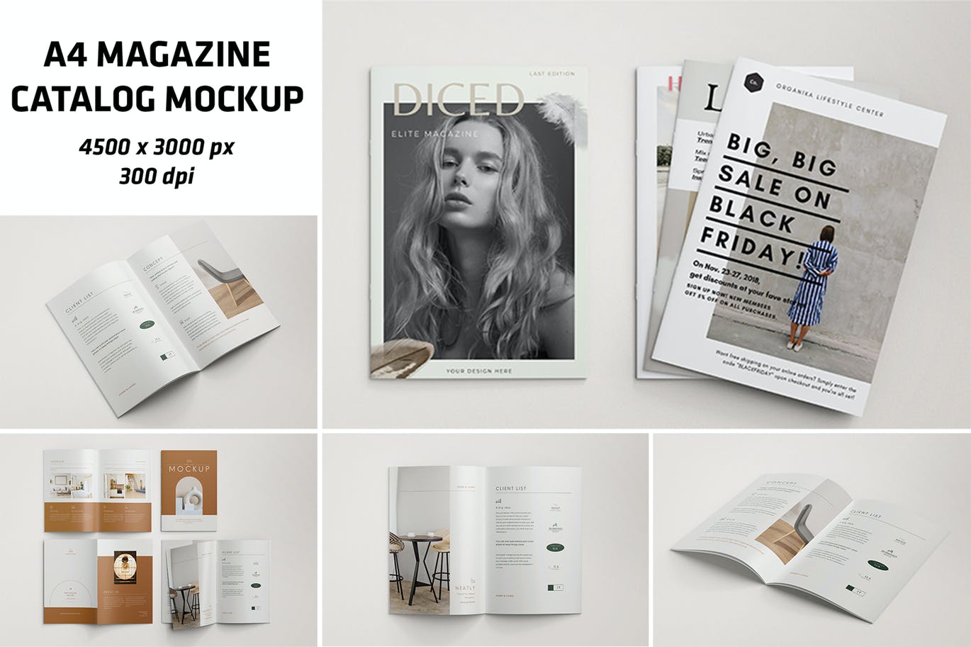 A4杂志目录页面设计展示样机 A4 Magazine Catalog Mockups