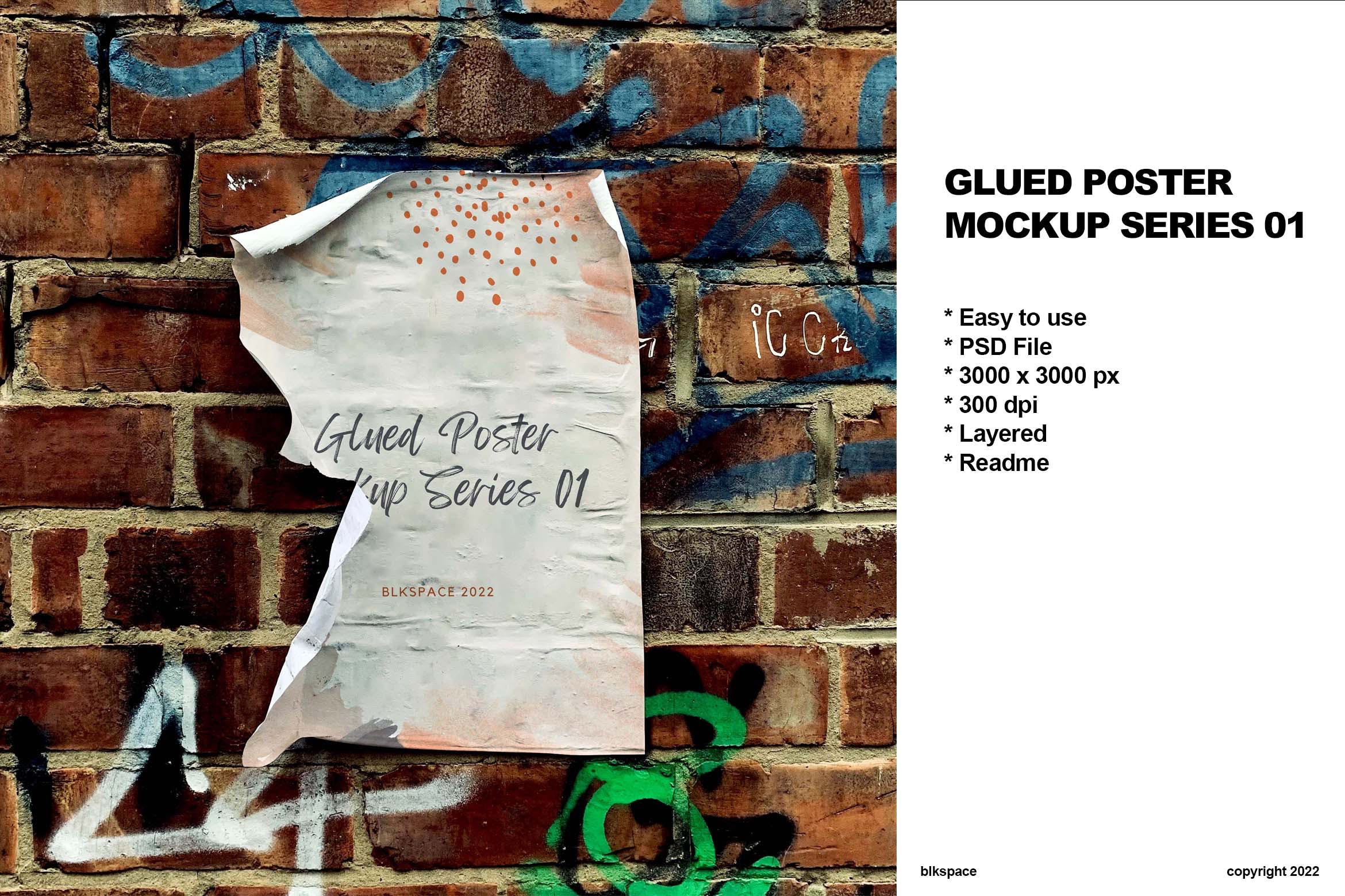 涂鸦墙胶粘海报样机系列v1 Glued Poster Mockup Series 01