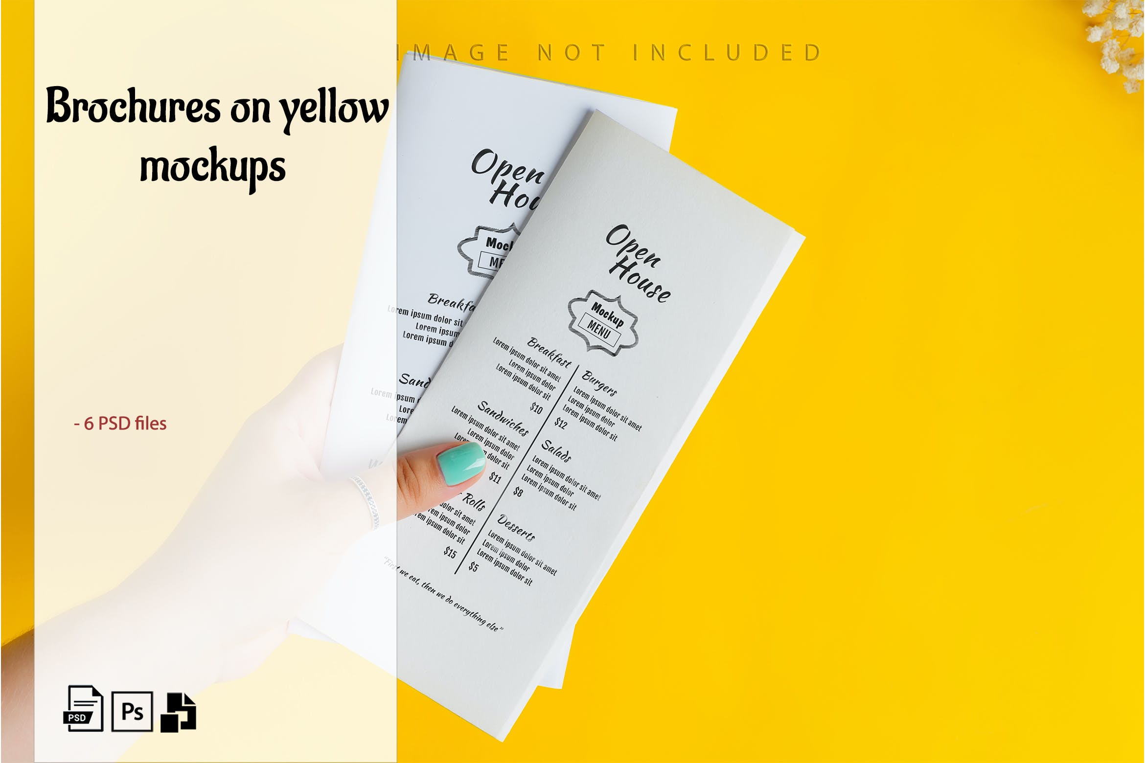 广告小册子宣传册设计样机素材 Brochures on yellow mockup set 1