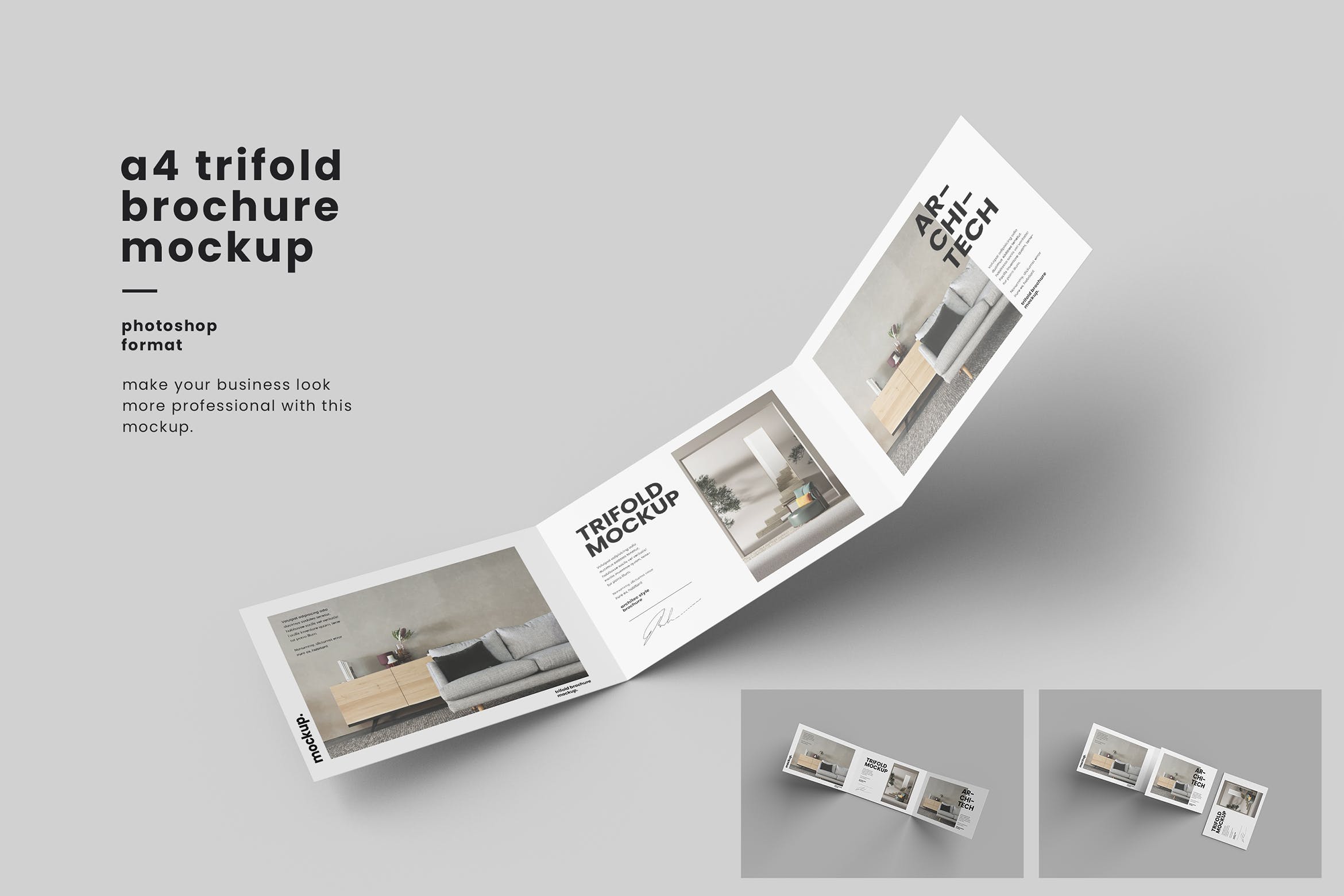 A4横版三折页小册子设计样机素材 A4 Landscape Trifold Brochure Mockup