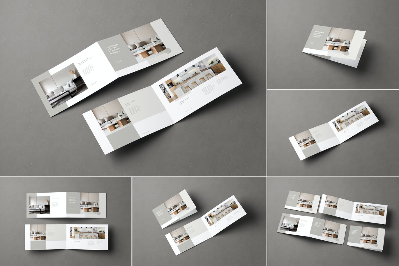 横向双折小册子设计样机模板 Landscape Bifold Brochure Mockups