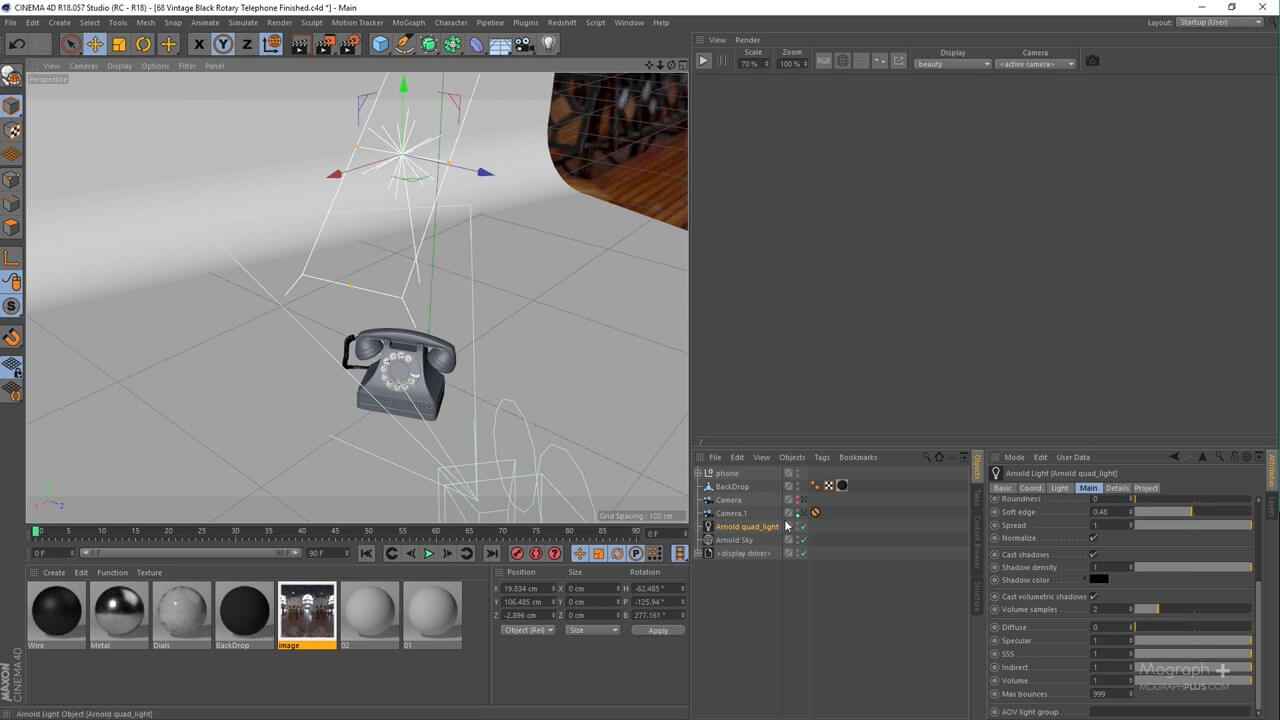 C4D Arnold渲染破旧电话教程