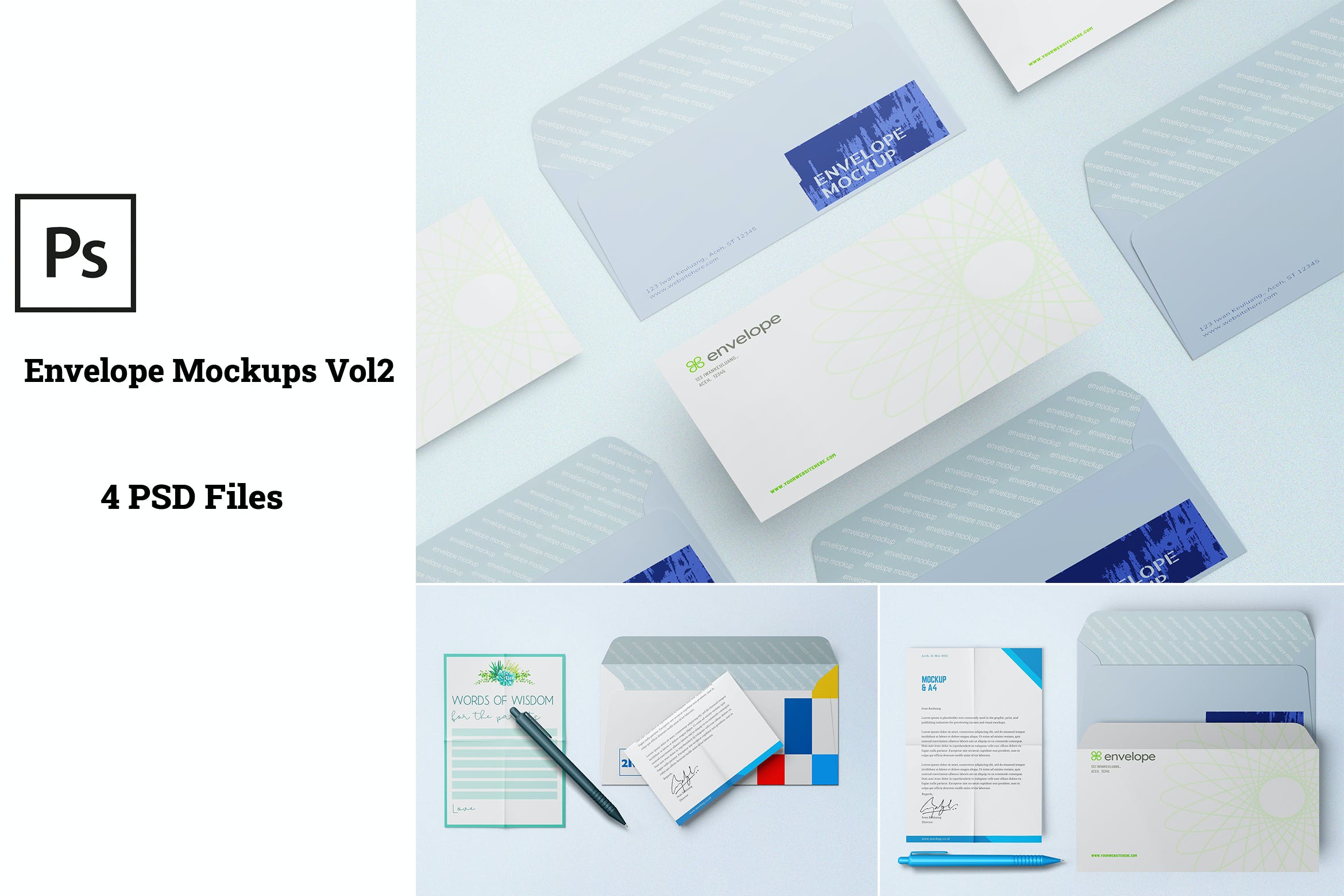 开窗信封设计样机素材v2 Envelope Mockups Vol2