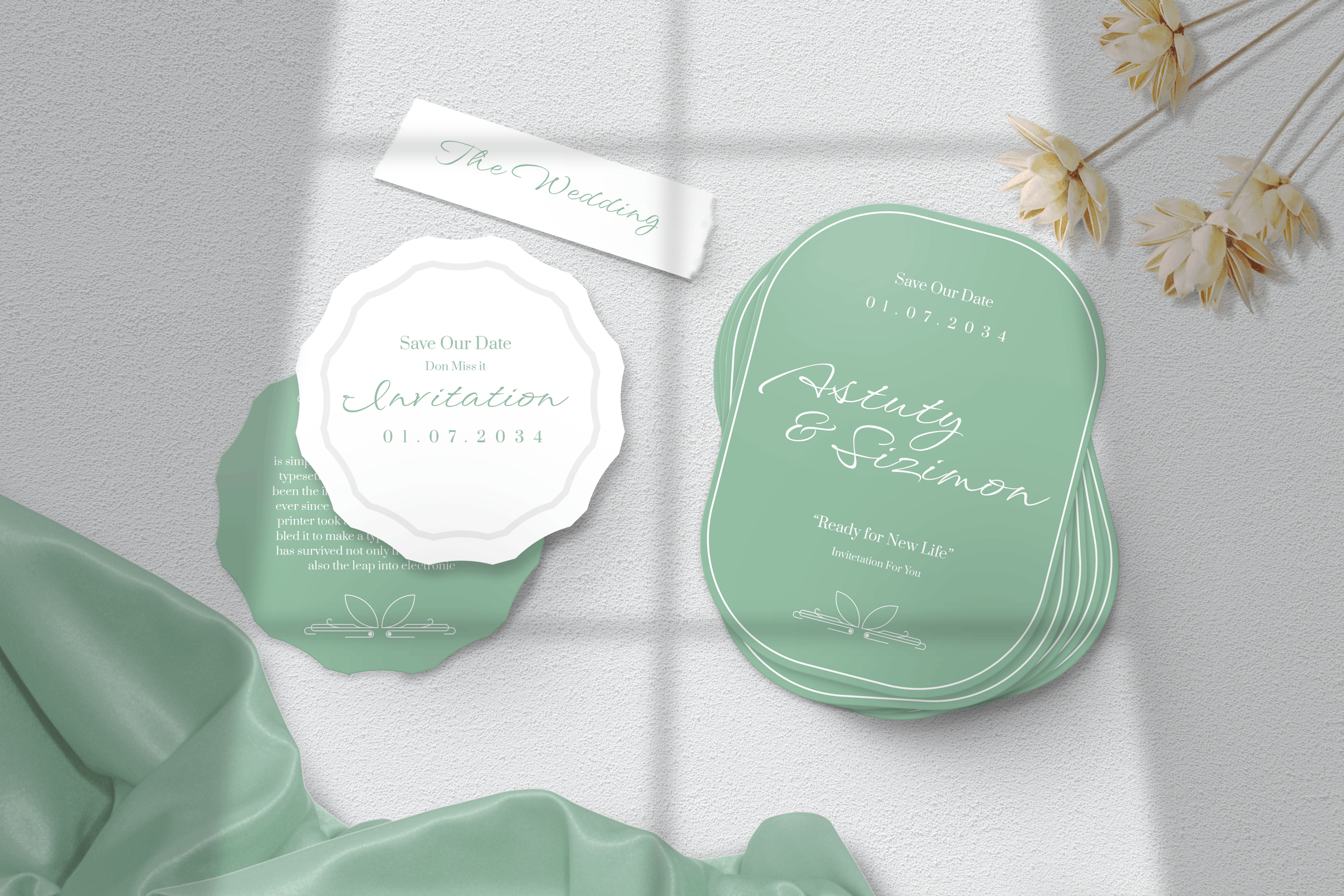 圆形婚礼请柬样机素材 Circle Wedding Invitation mockup