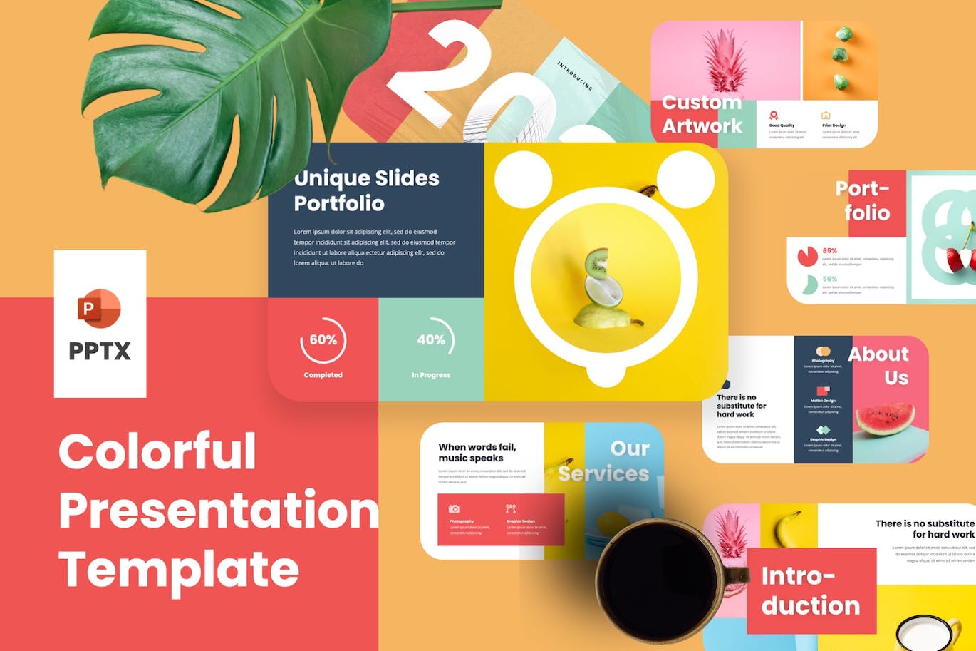 彩色马卡龙色系杂志风PPT模板