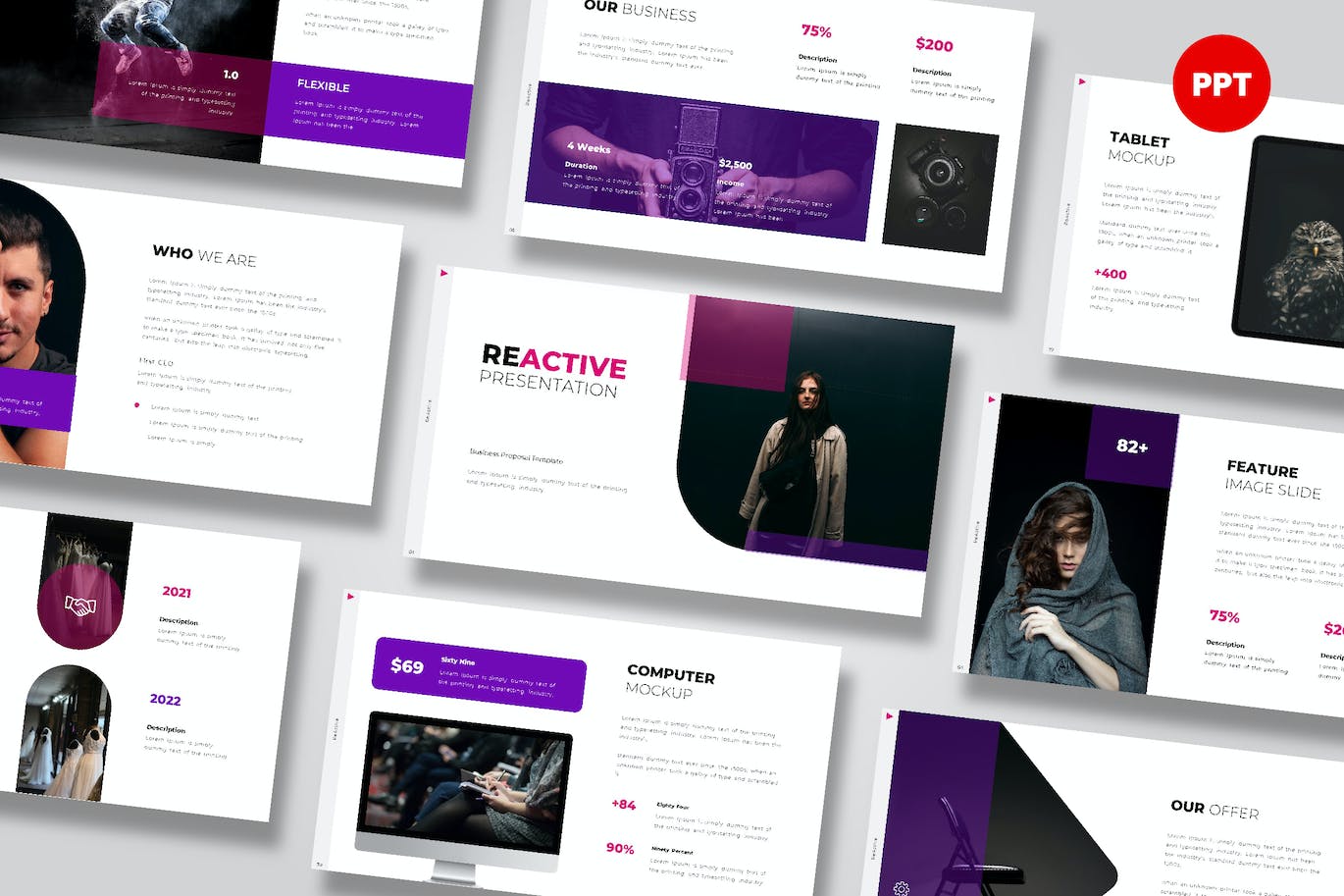 紫色摄影业务推广品牌推荐ppt模板