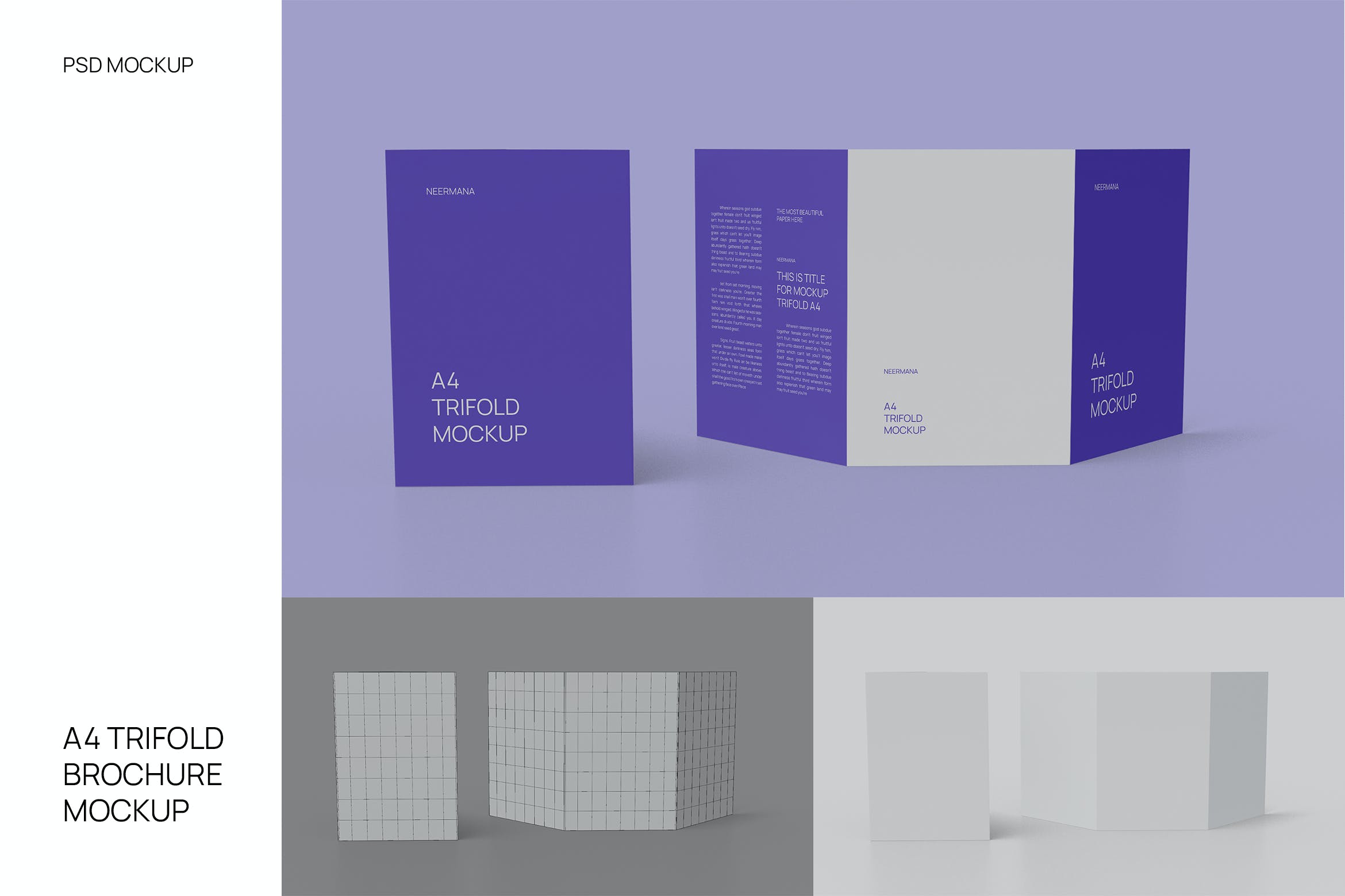 A4三折页小册子封面外页设计样机素材 A4 Trifold Brochure Standing Cover & Outside