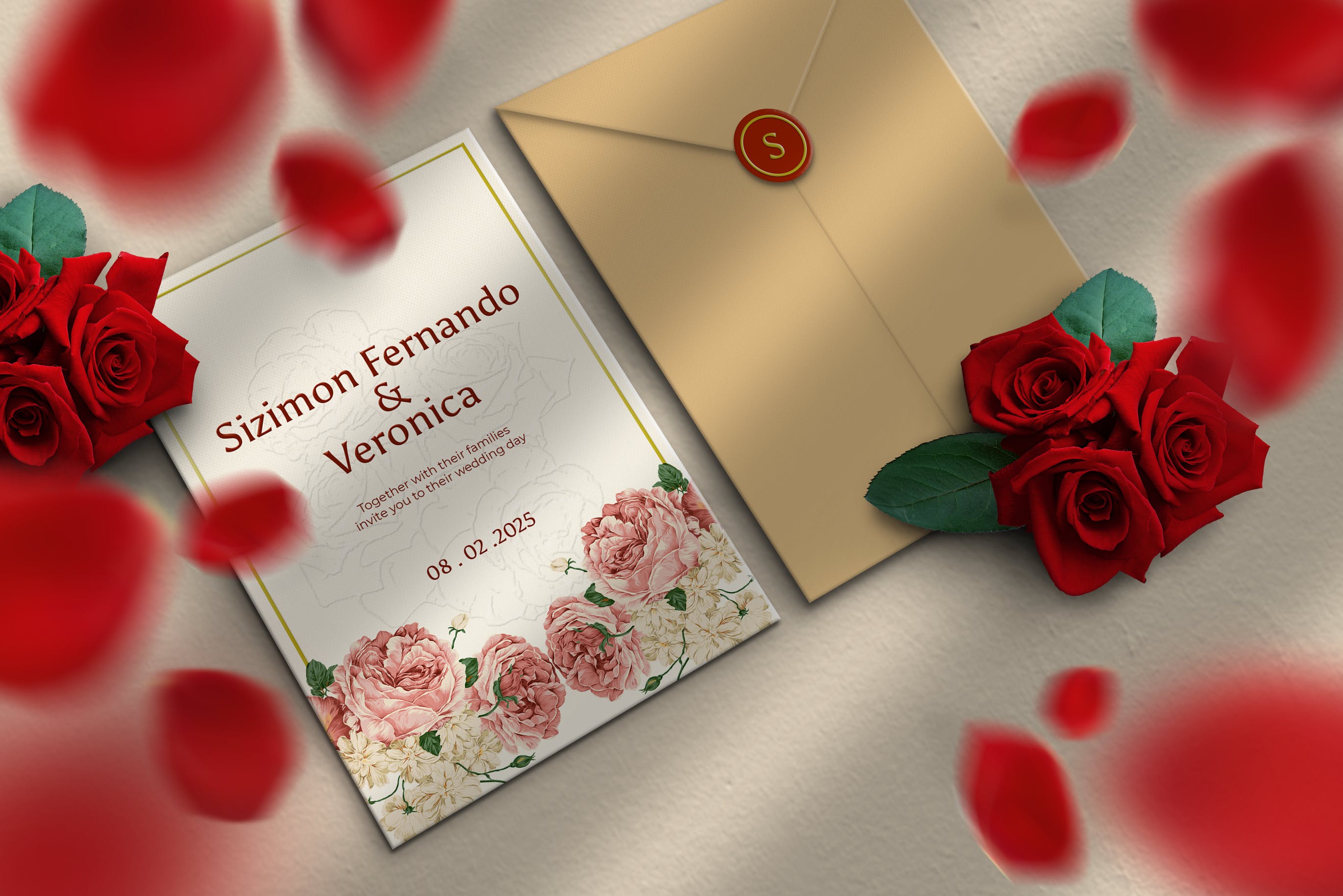 优雅的婚礼邀请函设计样机素材 Elegant Wedding Invitation mockup