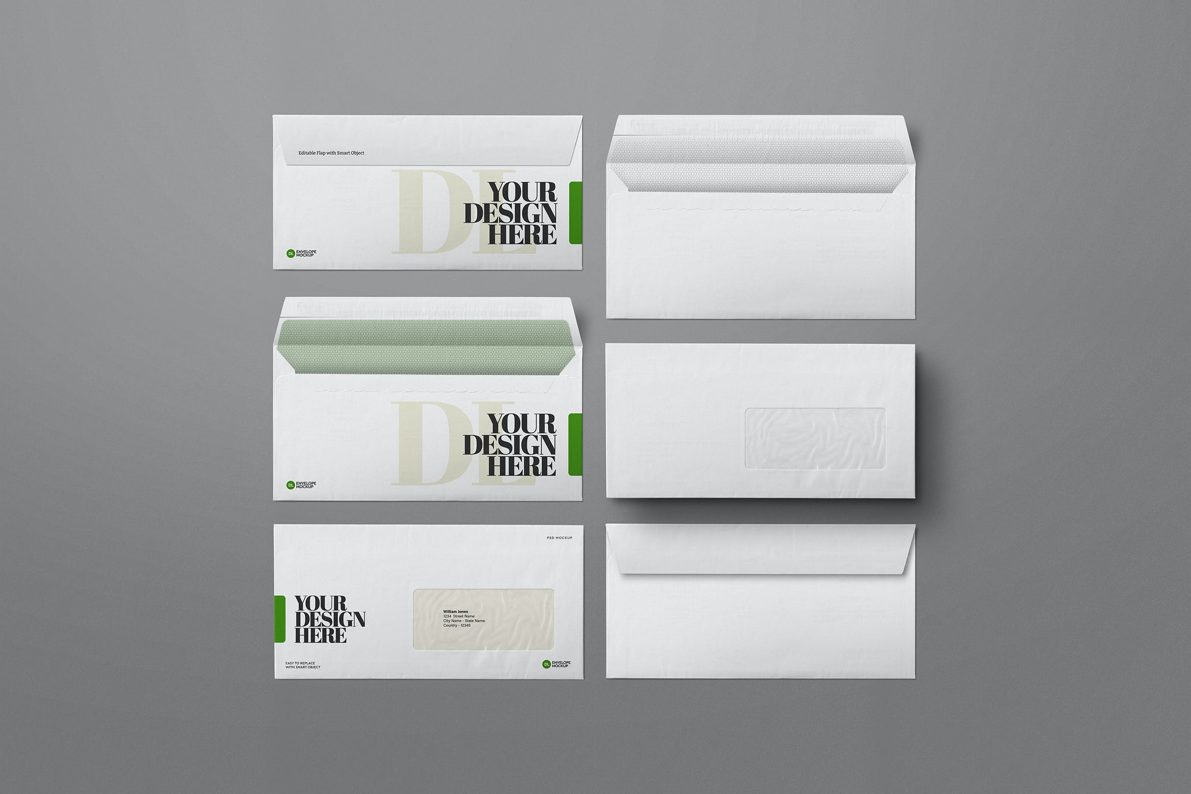 DL尺寸开窗信封设计透视图样机素材 Envelope Mockup DL Windowed