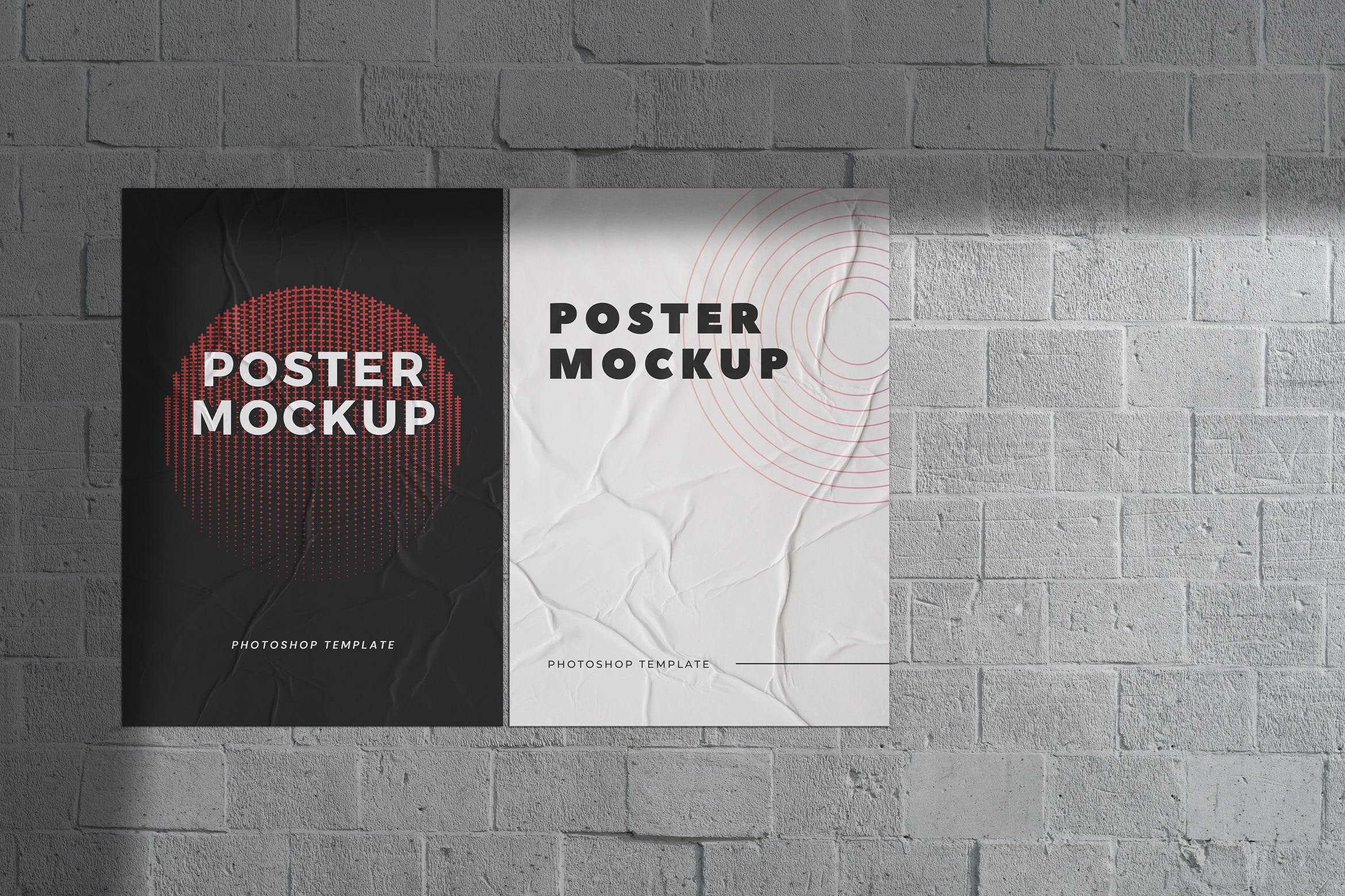 白色砖墙海报样机素材 Poster Mockup On A White Wall