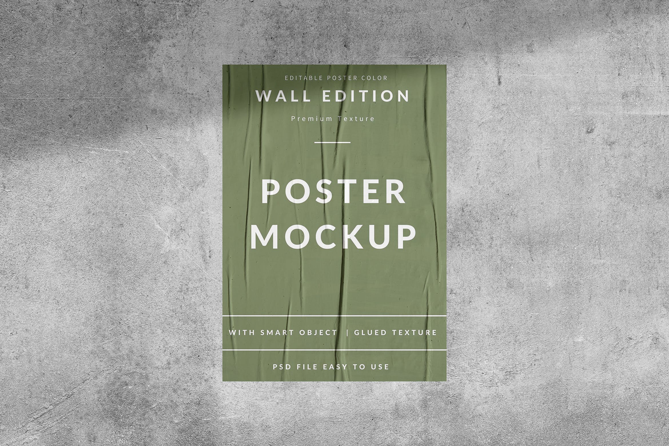 皱痕贴墙海报样机模板 Glued Poster Mockup on Wall