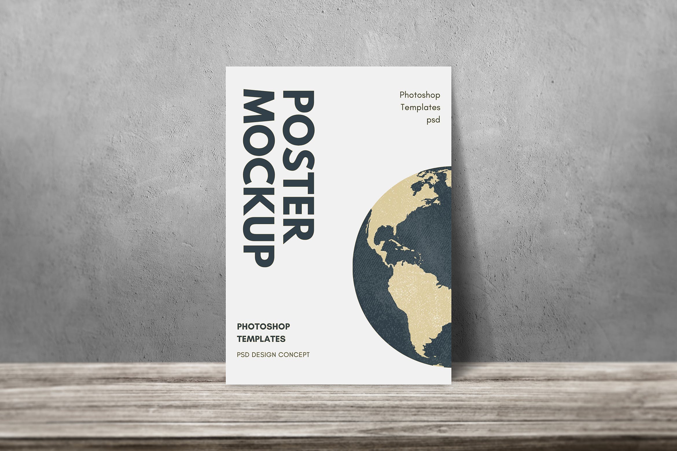 逼真混凝土墙背景海报展示样机模板 Poster Mockup Realistic Background