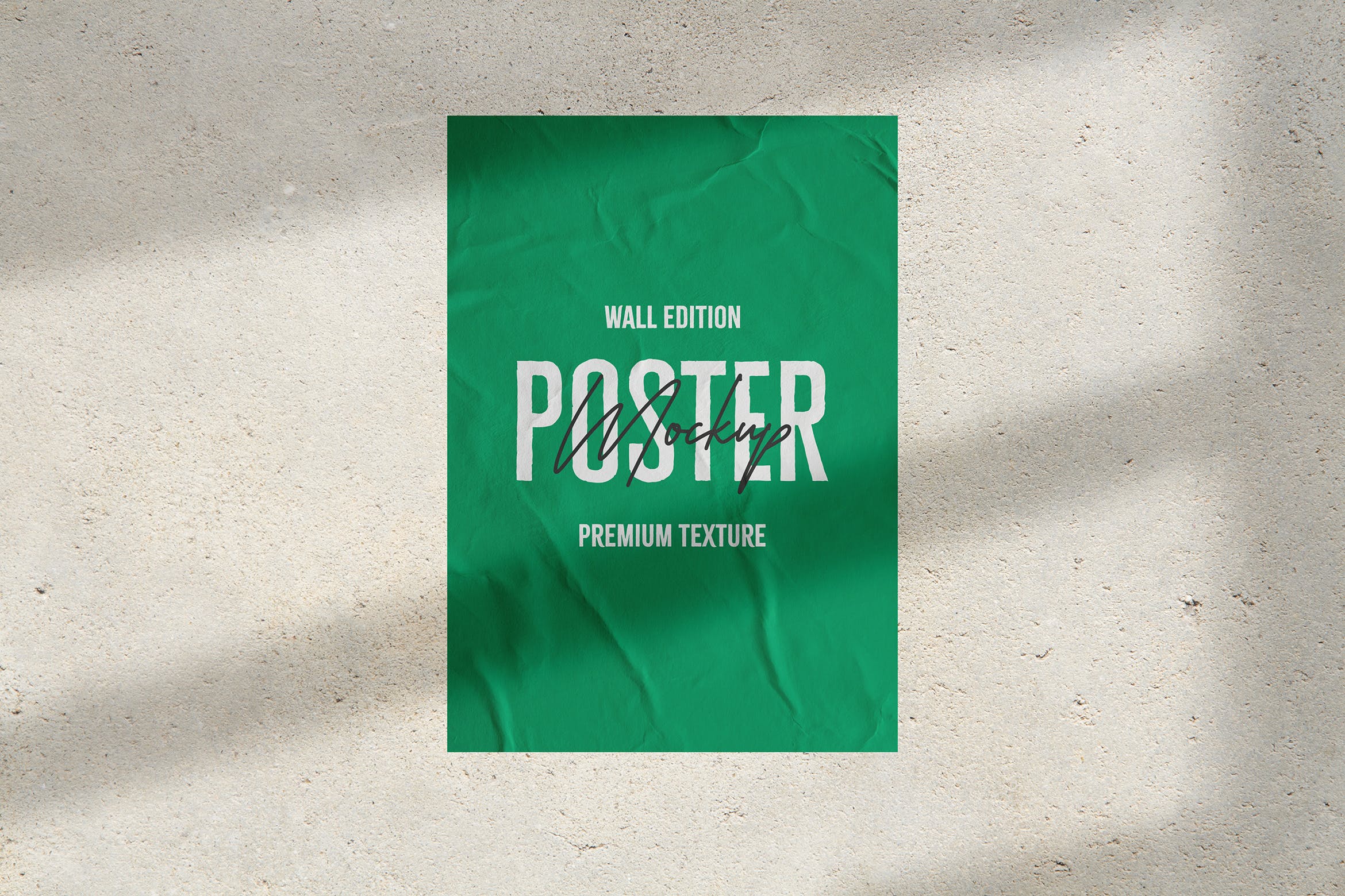 墙体皱巴巴海报展示样机模板 Wrinkled Poster Mockup On Wall