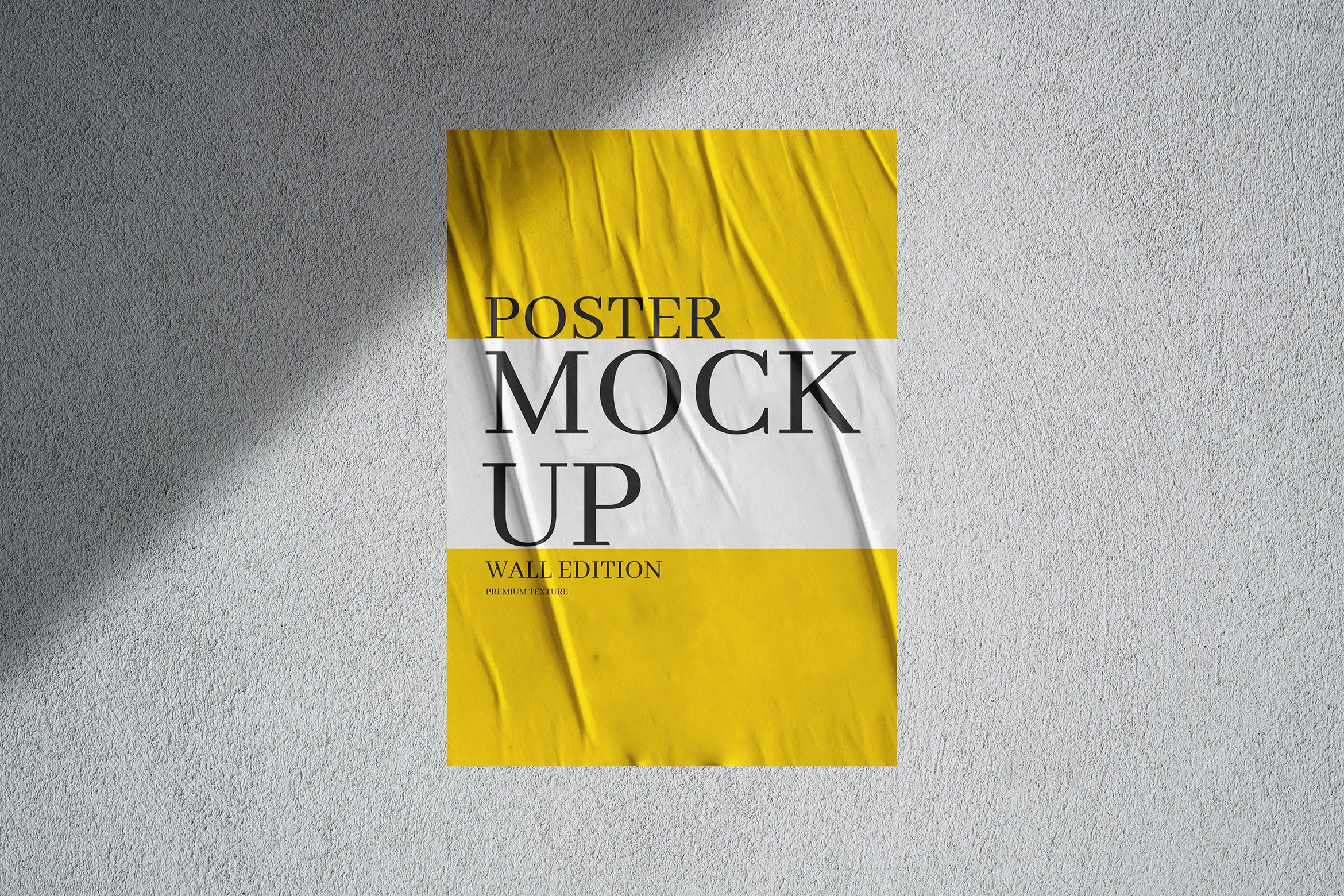 贴墙皱痕海报效果图样机模板 Glued Poster Mockup On Wall