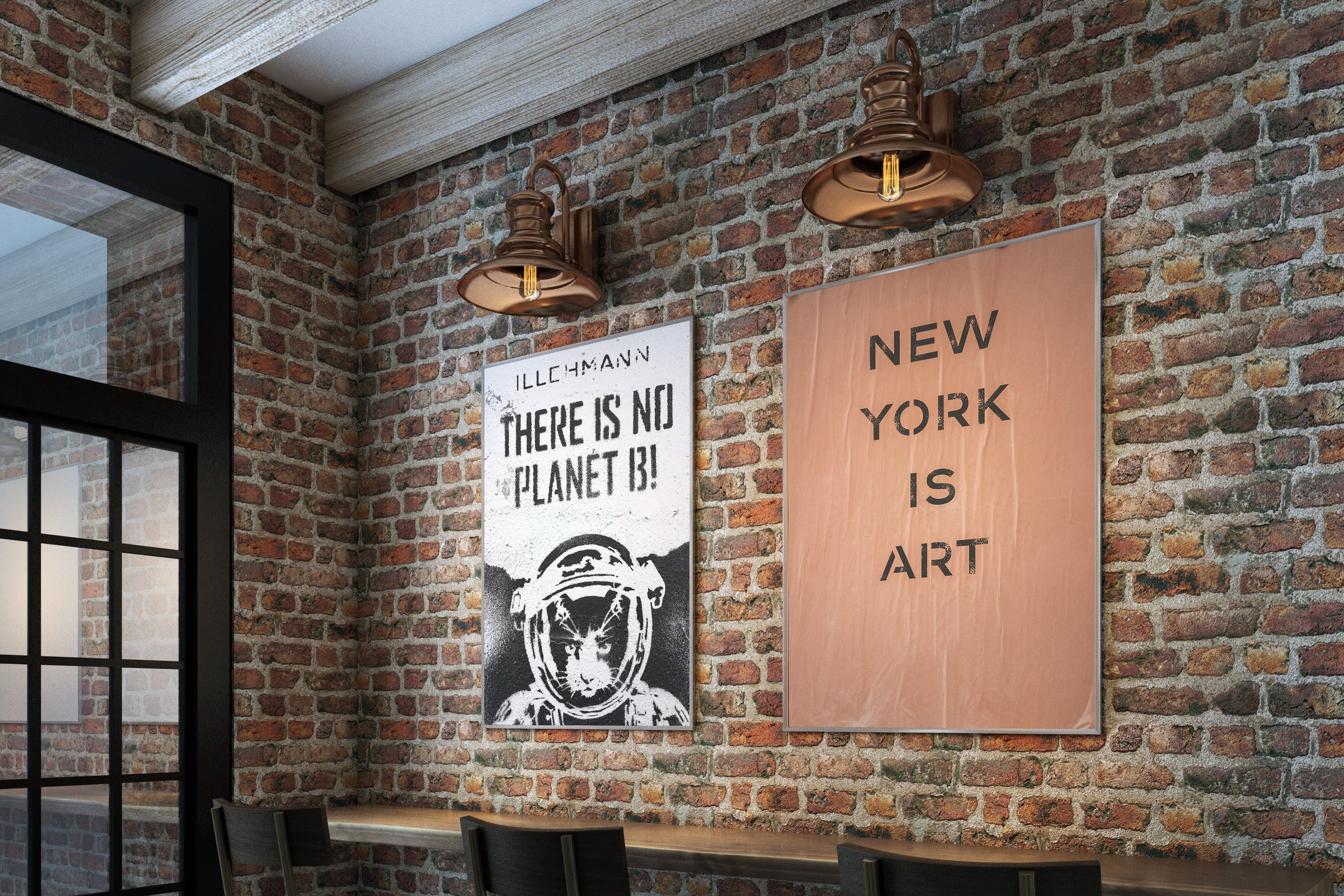 酒吧砖墙海报展示样机素材 Bar Poster Mockups