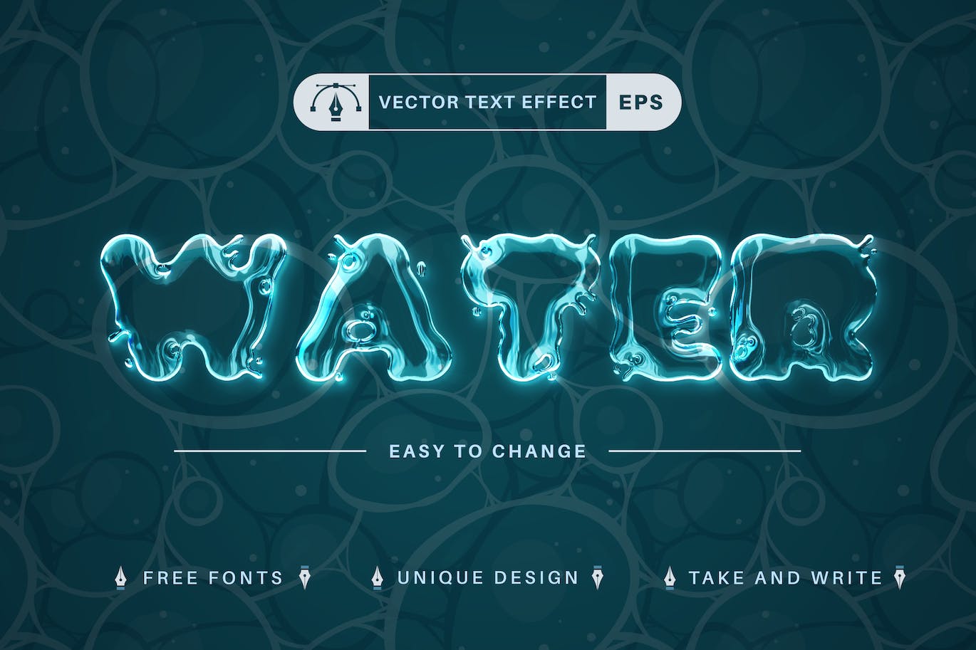 逼真质感的通透水晶水滴玻璃冰块透明质感主标题立体字字体设计图层样式-AI,EPS