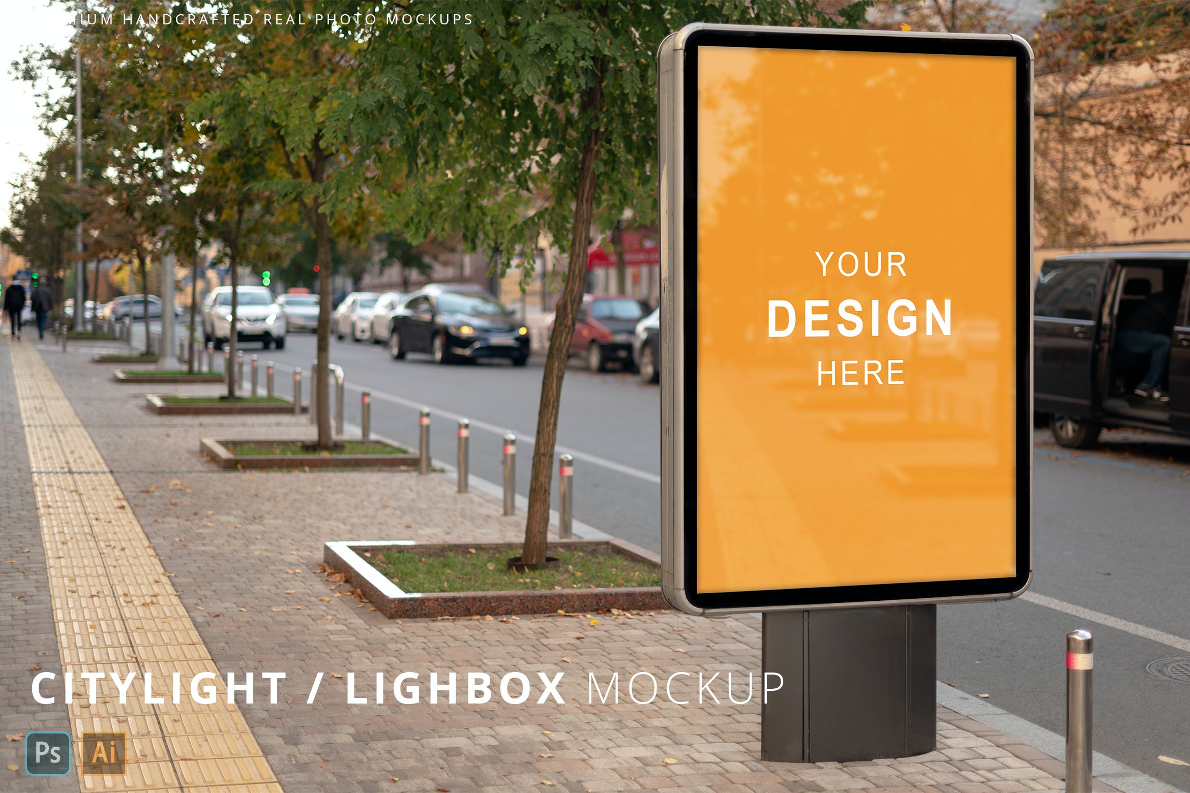 秋季城市街道灯箱广告海报展示样机v4 Citylight / Lightbox Poster Modern Street Mockup