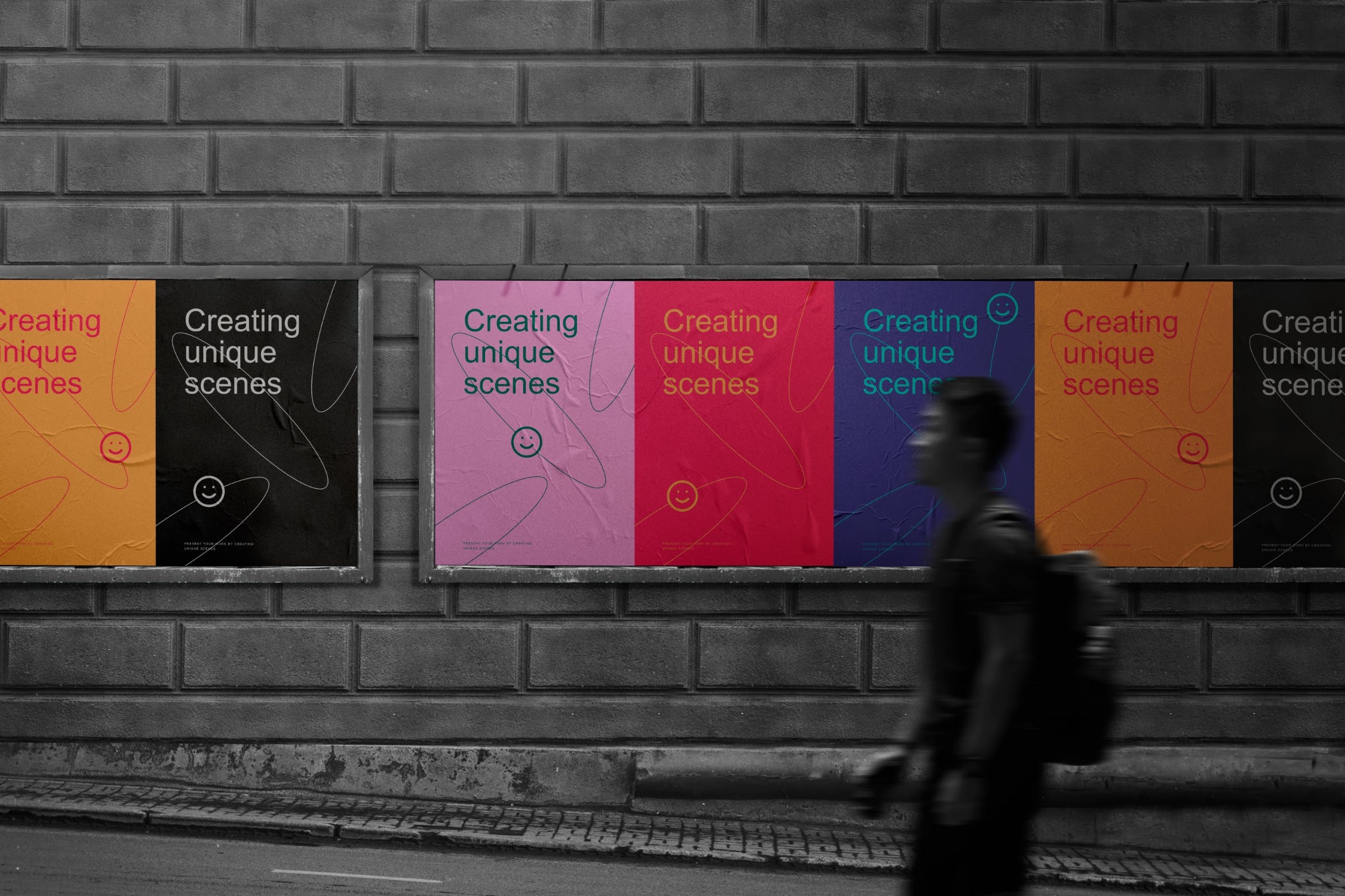 黑色砖墙海报展示样机 Wall Poster Mockup