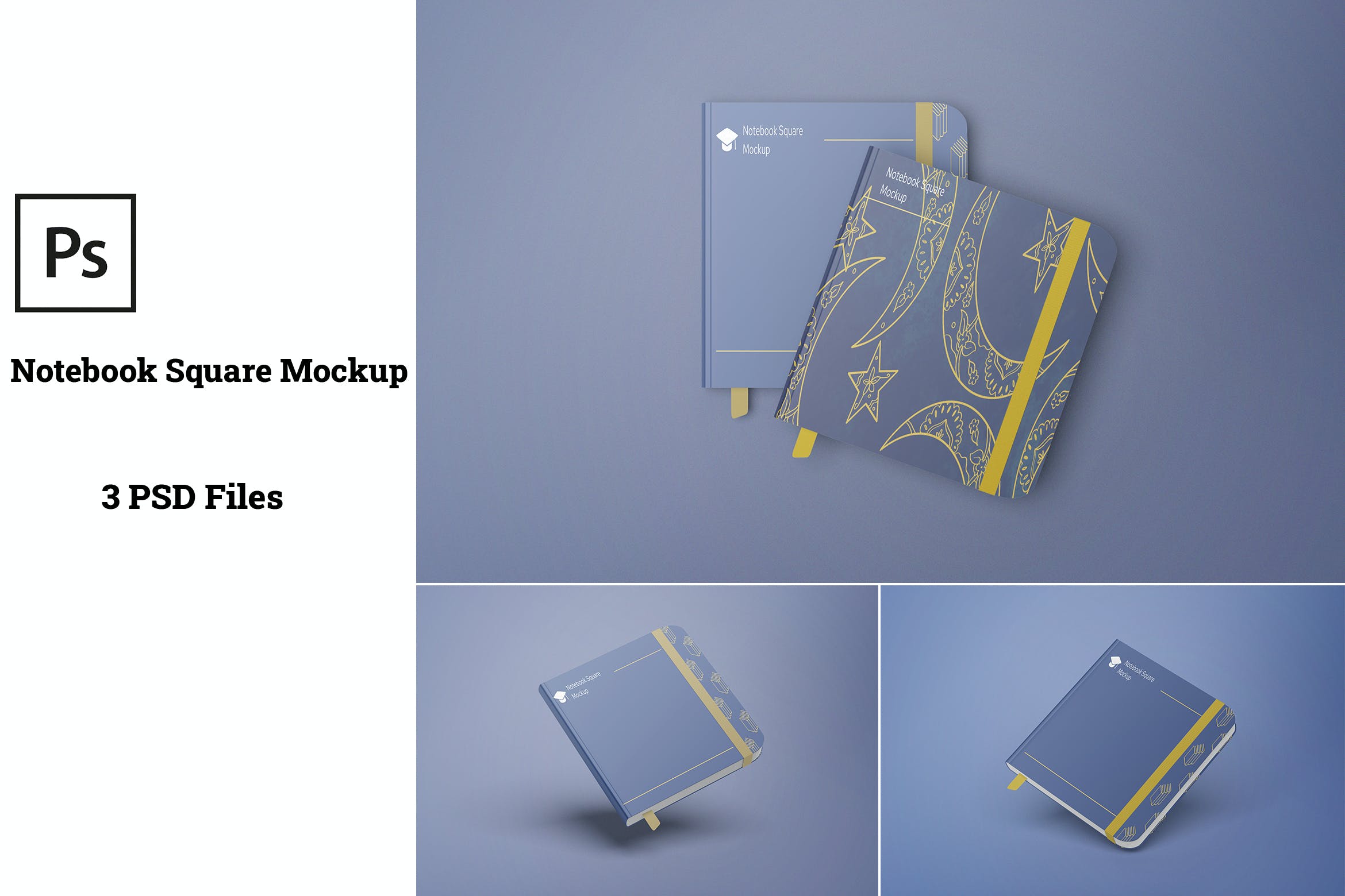 方形笔记本记事本封面设计效果图样机 Notebook Square Mockups