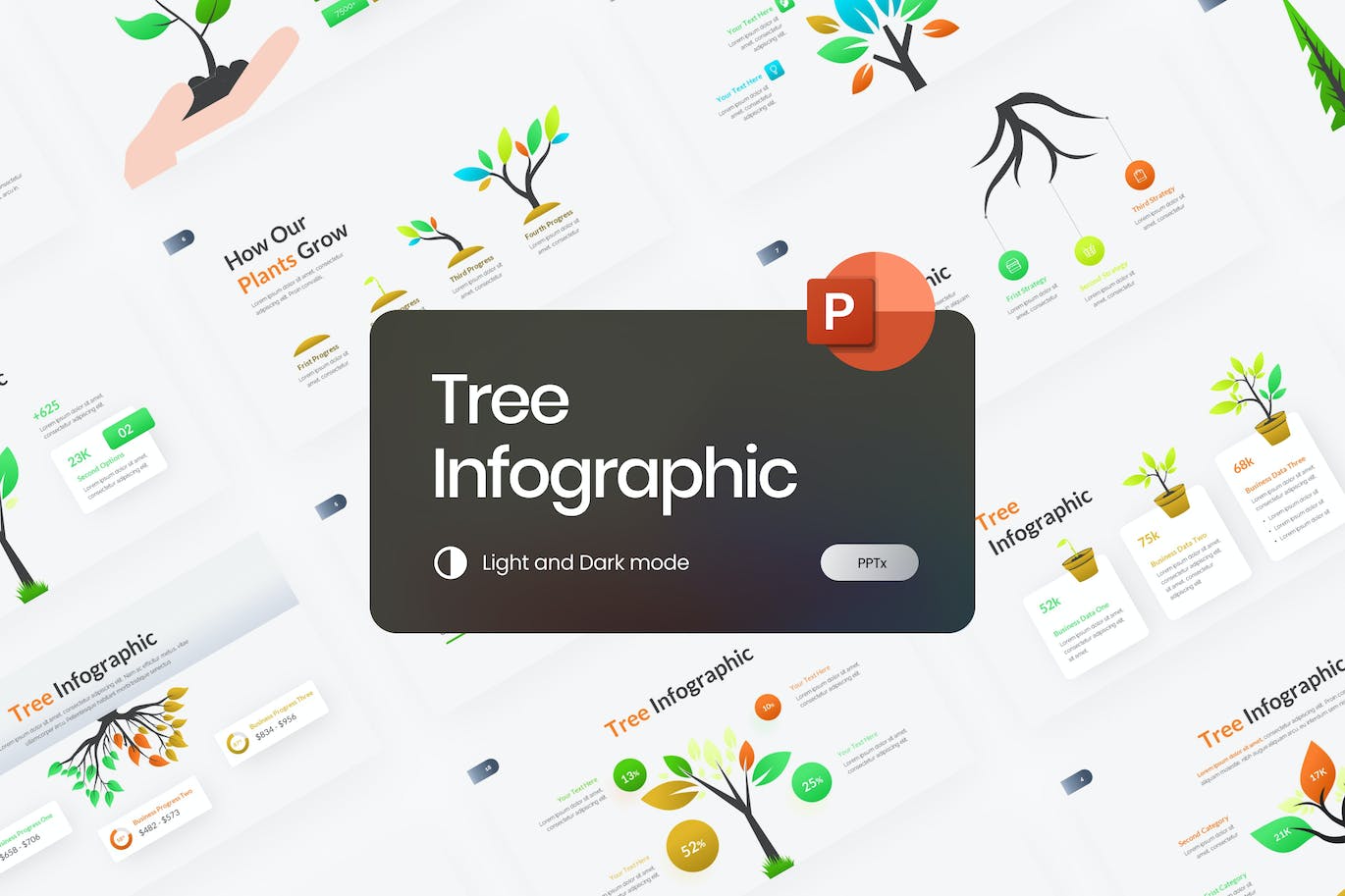 树状信息图表渐变ppt模板