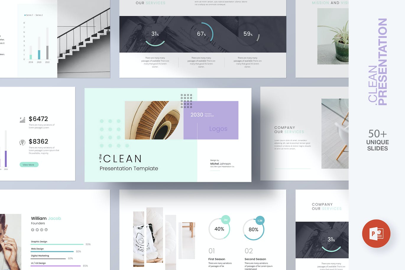 干净极简ppt演示模板