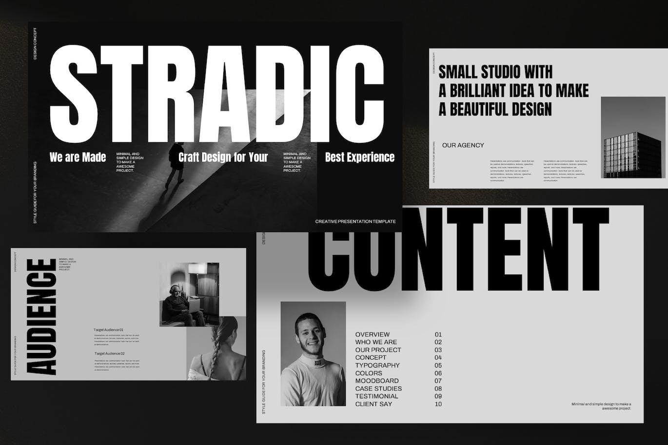 黑白时尚品牌指南广告设计PPT模版