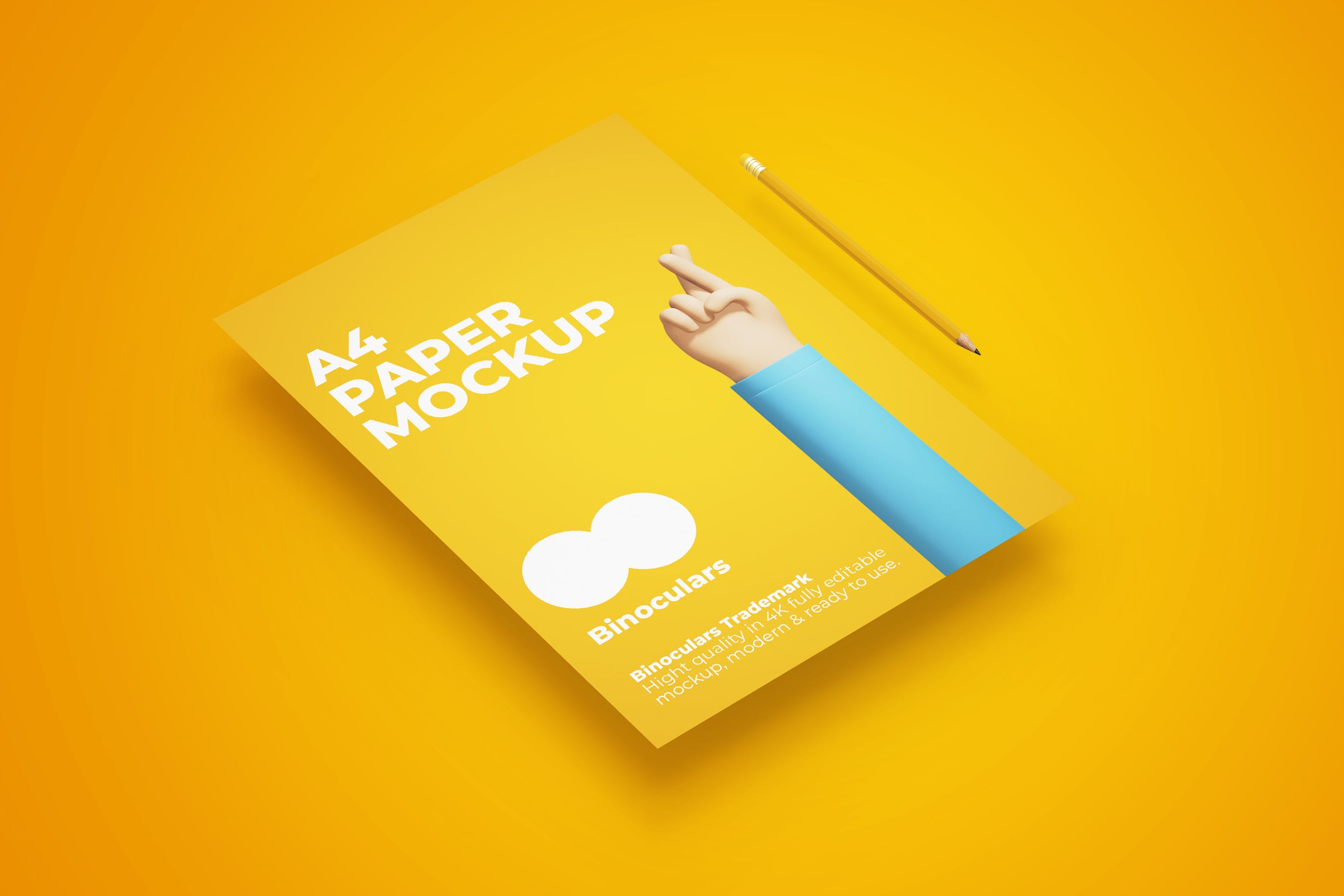 A4纸张与铅笔样机PSD模板 A4 Paper With Pencil Mockup PSD Template