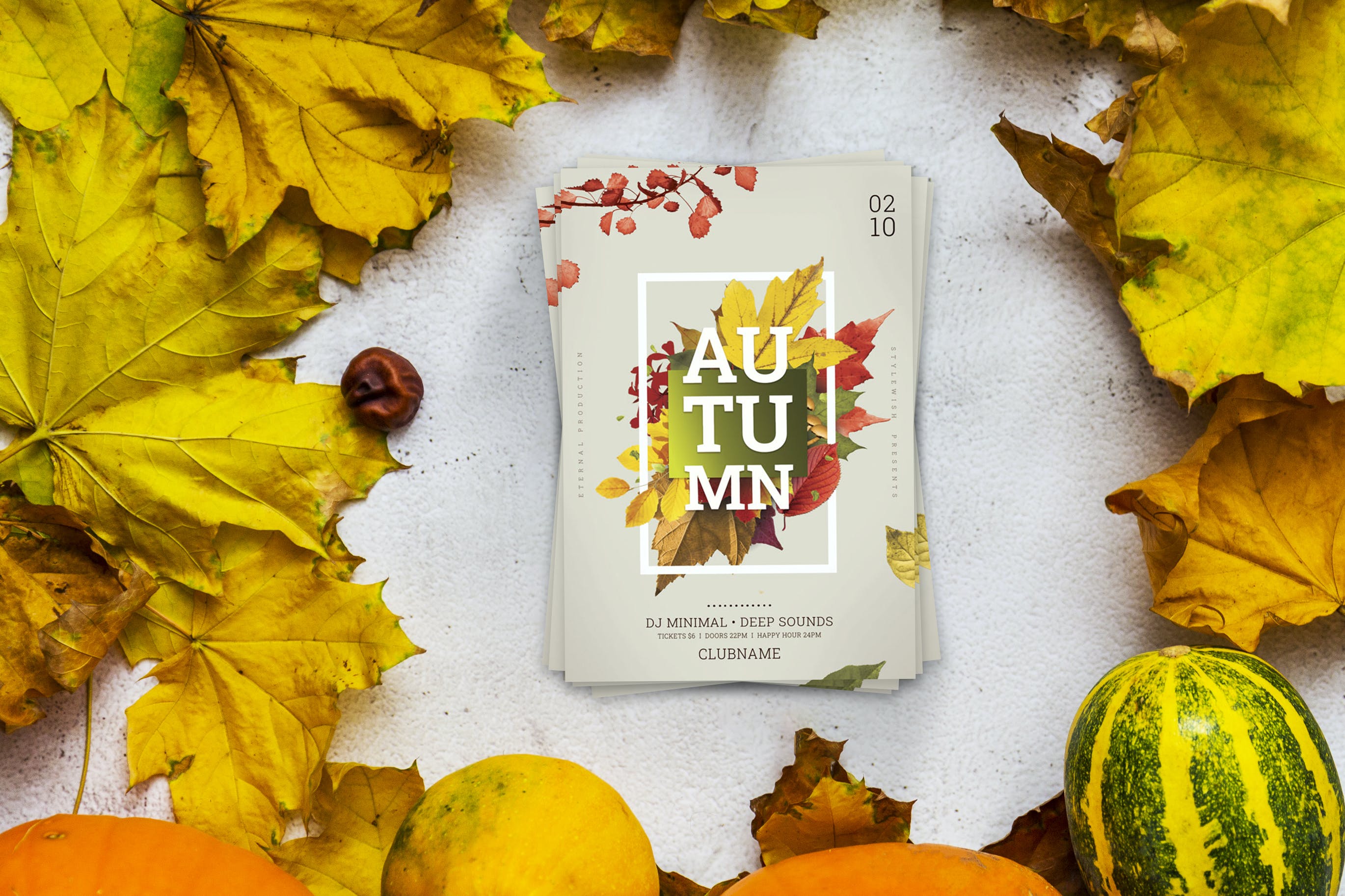 秋季元素传单&海报设计样机 Flyer or Poster Autumn Mockup