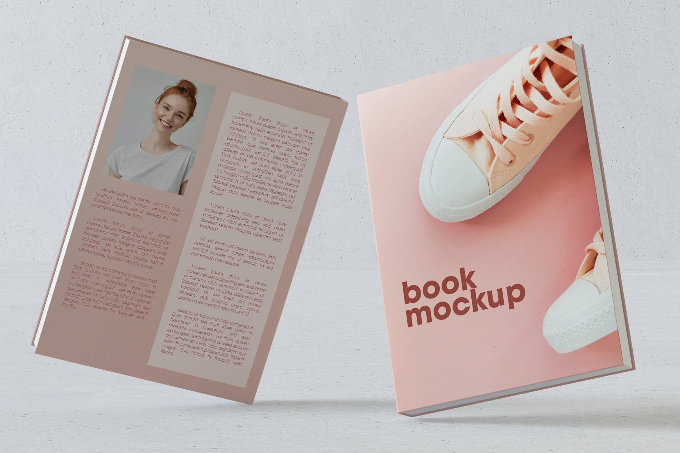 浮动效果杂志书籍正反面设计样机 Floating Open and Closed Book Mockup