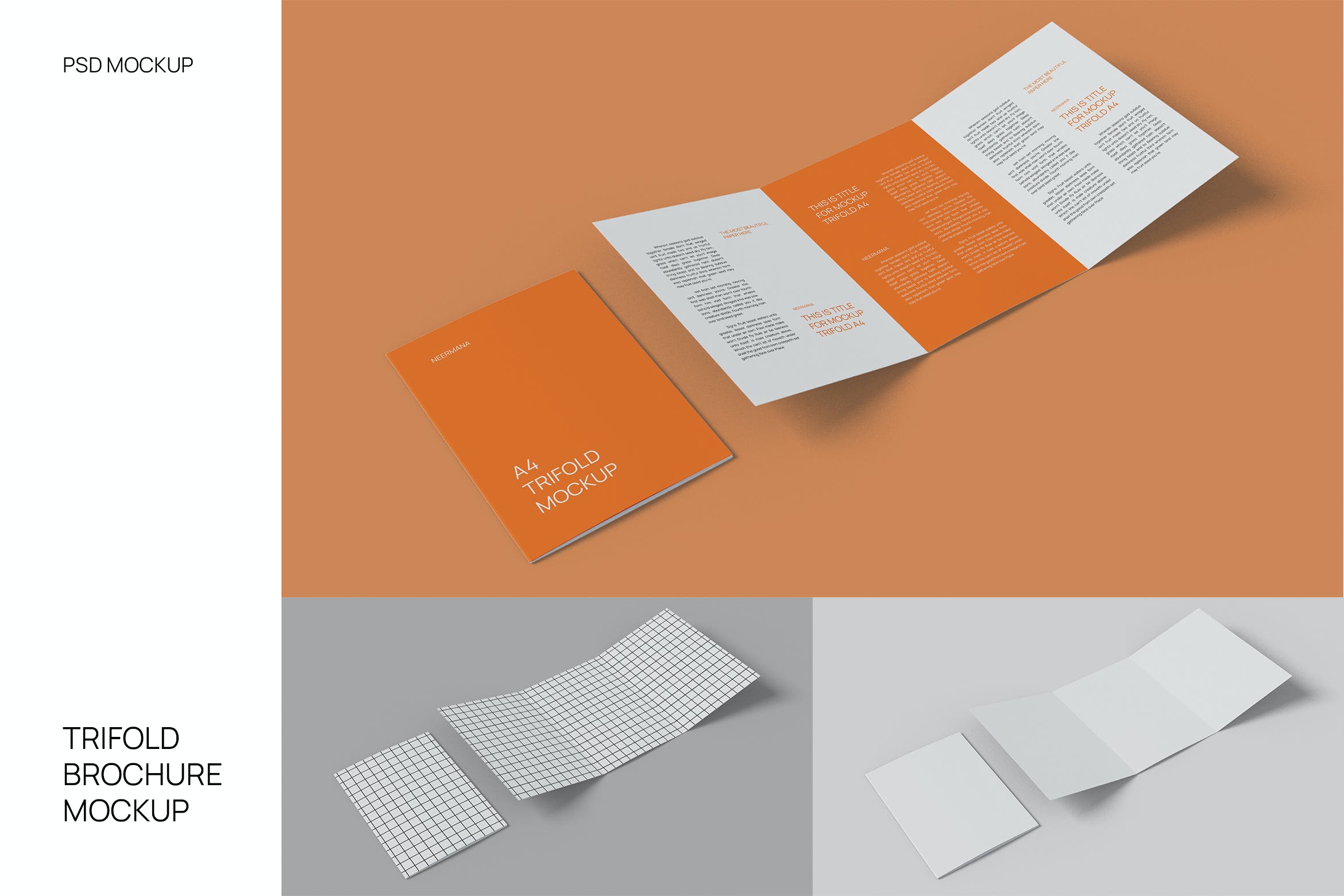 A4三折页小册子封面设计样机 A4 Trifold Brochure Mockup With Cover