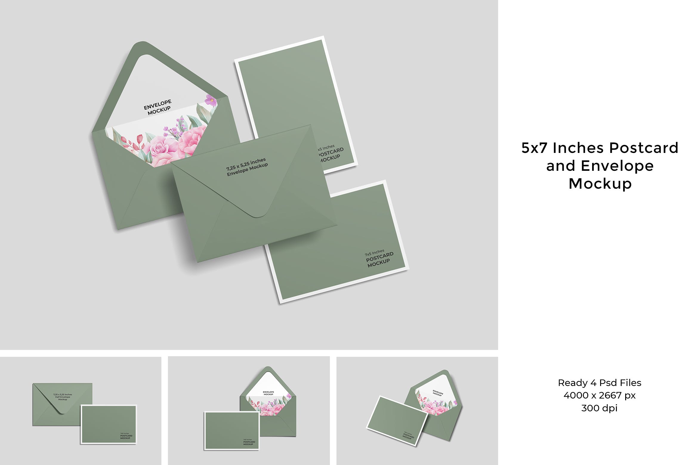 5×7明信片和信封设计样机 5×7 postcard and envelope mockup